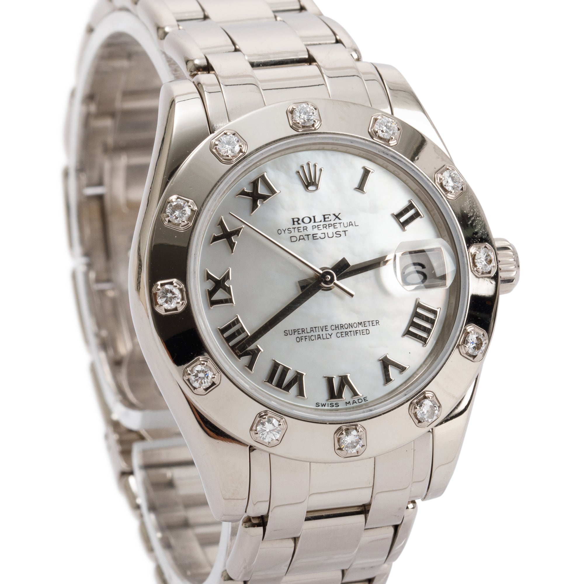 Rolex 18k White Gold Lady-Datejust Pearlmaster 34 MM Watch w/ Box, Receipt & Papers