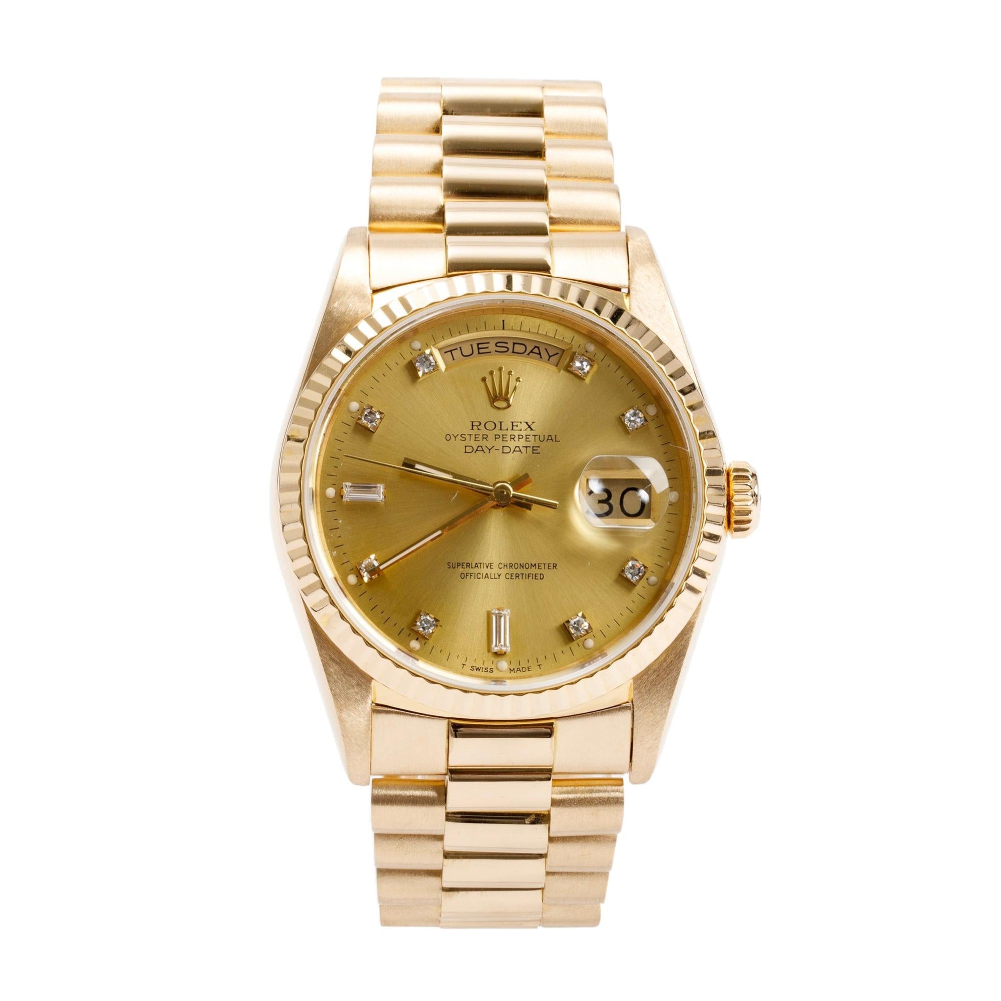 Rolex 18k Yellow Gold Day Date 36 MM President Watch w/ Diamond Dial 18238 w/ Box