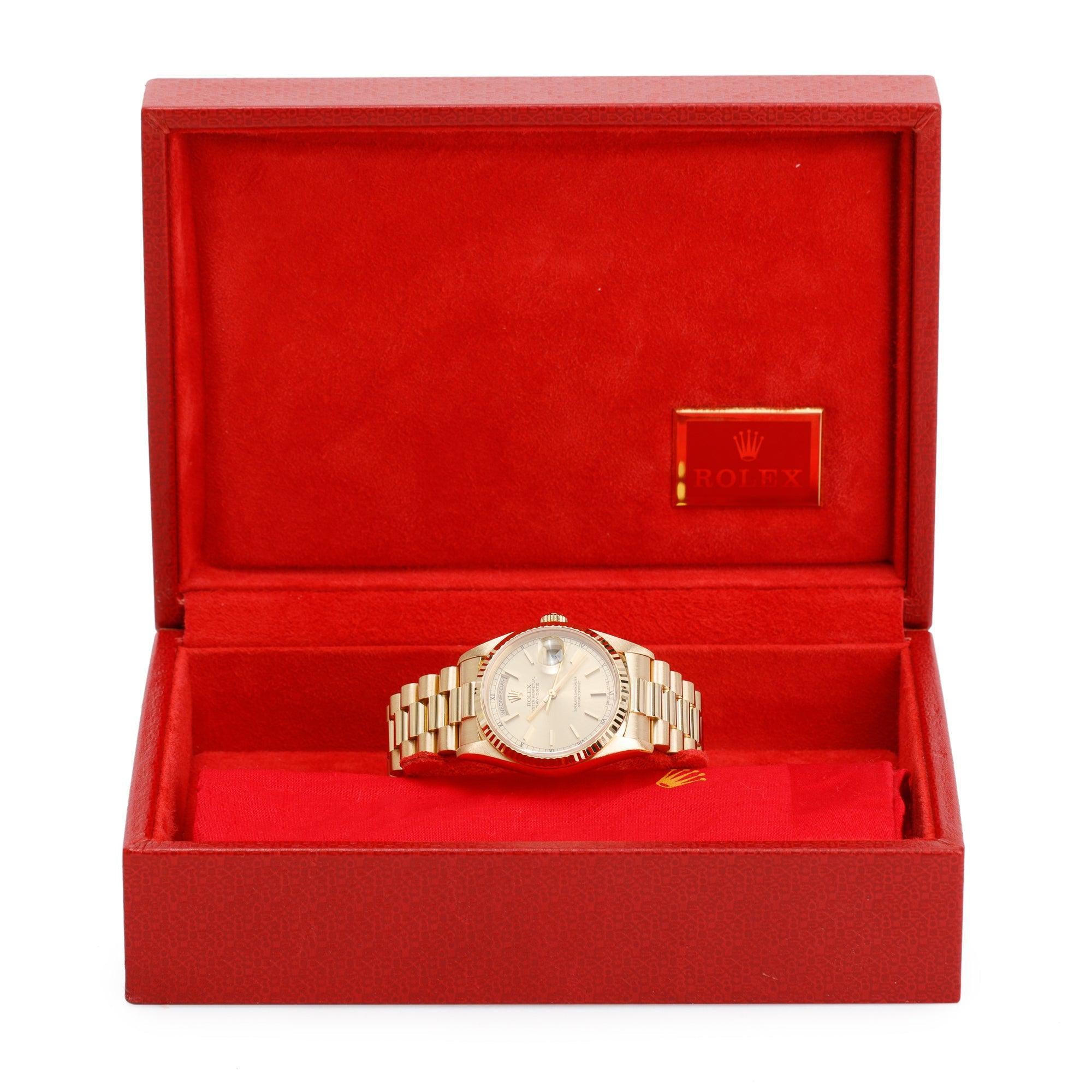 Rolex 18k Yellow Gold Day-Date President 36 MM Watch w/ Box