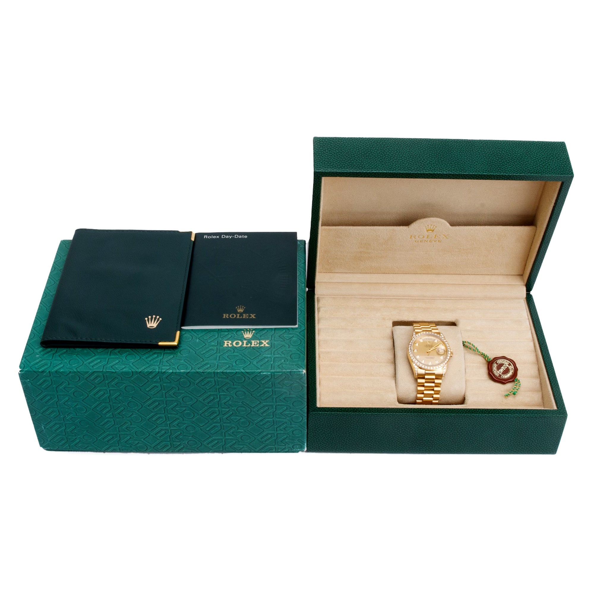 Rolex 18k Yellow Gold Diamond Bezel & Dial Day Date 36 MM President Watch 18388 w/ Box