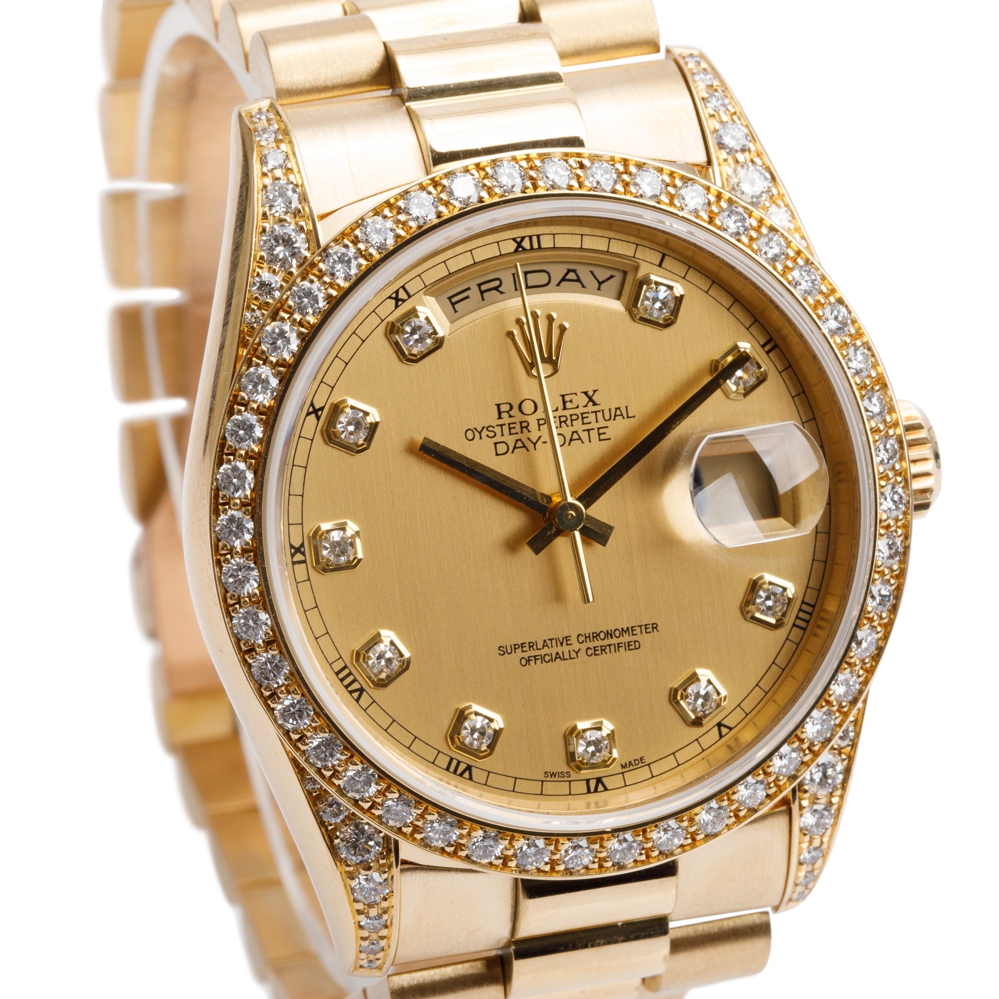 Rolex 18k Yellow Gold Diamond Bezel & Dial Day Date 36 MM President Watch 18388 w/ Box