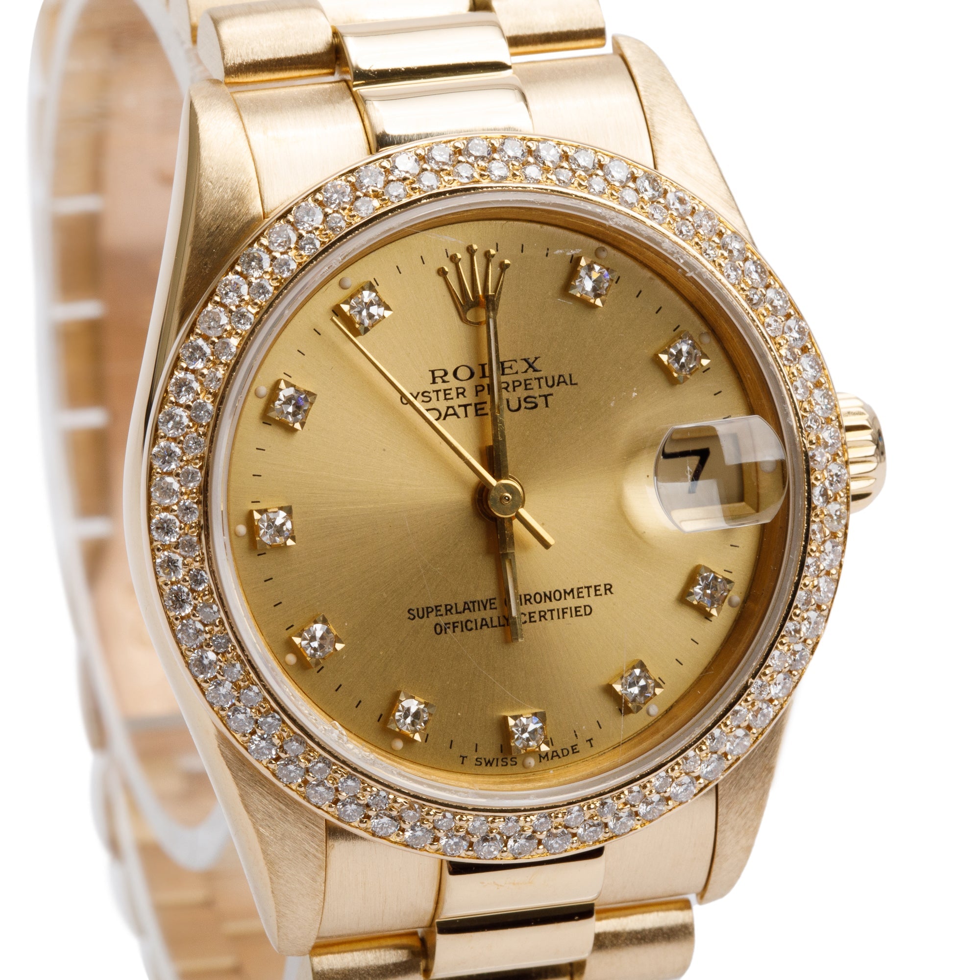 Rolex 18k Yellow Gold Diamond Bezel & Diamond Dial Datejust 31 MM Watch 68278