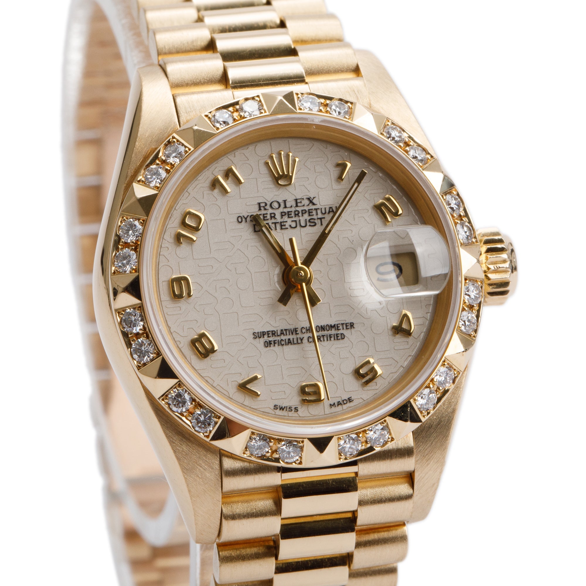 Rolex 18k Yellow Gold Diamond Bezel Lady-Datejust 26 MM Watch 69258 w/ Box