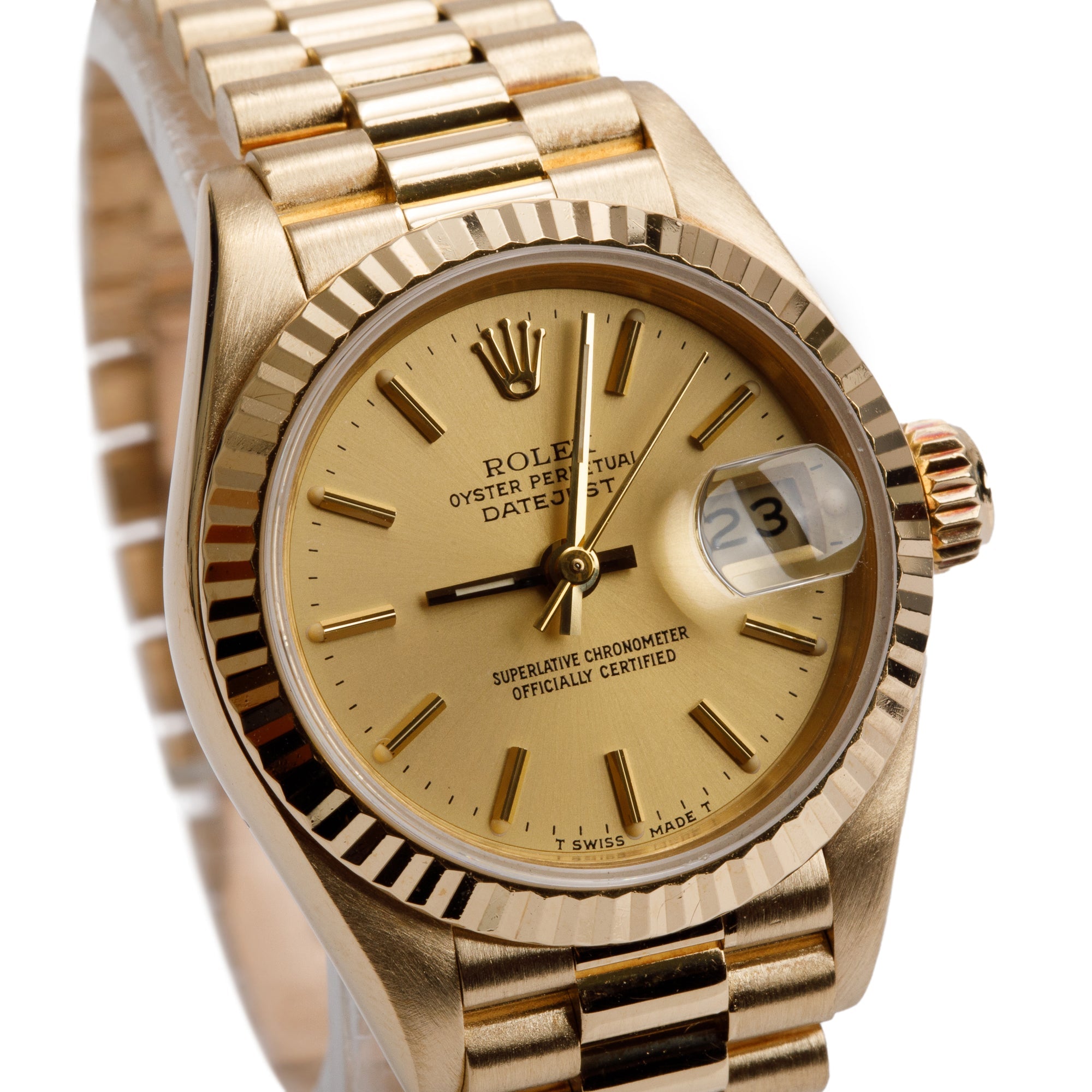 Rolex 18k Yellow Gold Lady-Datejust President 26 MM Watch 69178
