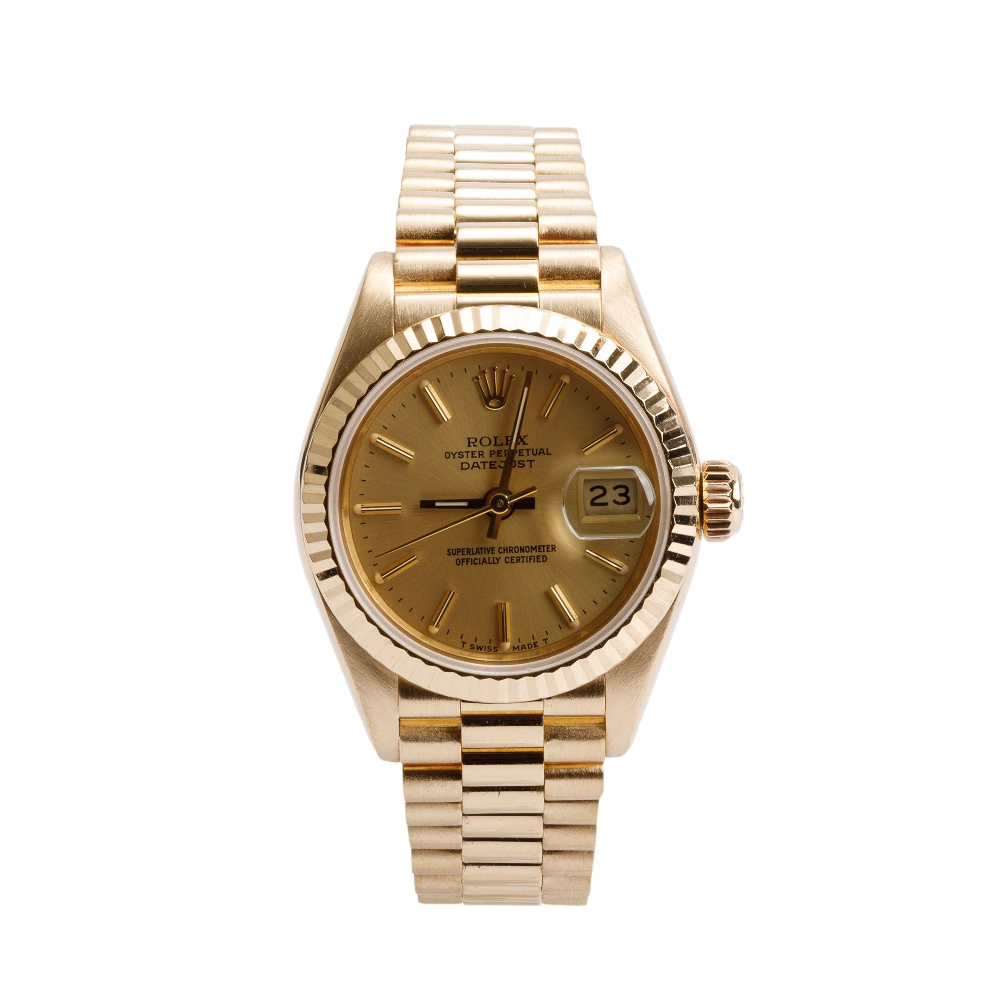Rolex 18k Yellow Gold Lady-Datejust President 26 MM Watch 69178