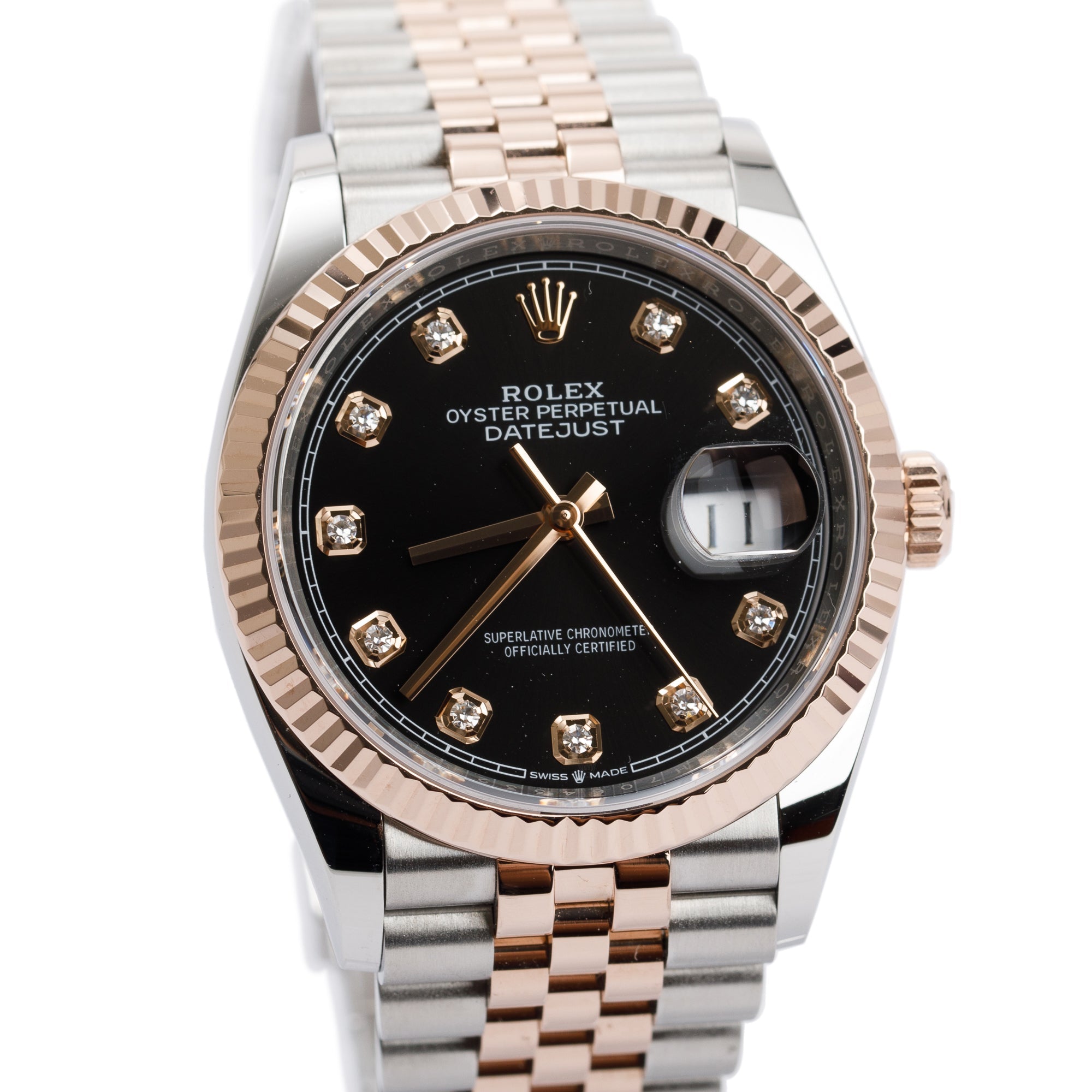 Rolex 2021 Stainless Steel & 18k Everose Gold Diamond Dial Datejust 36 mm Watch w/ Box & Papers