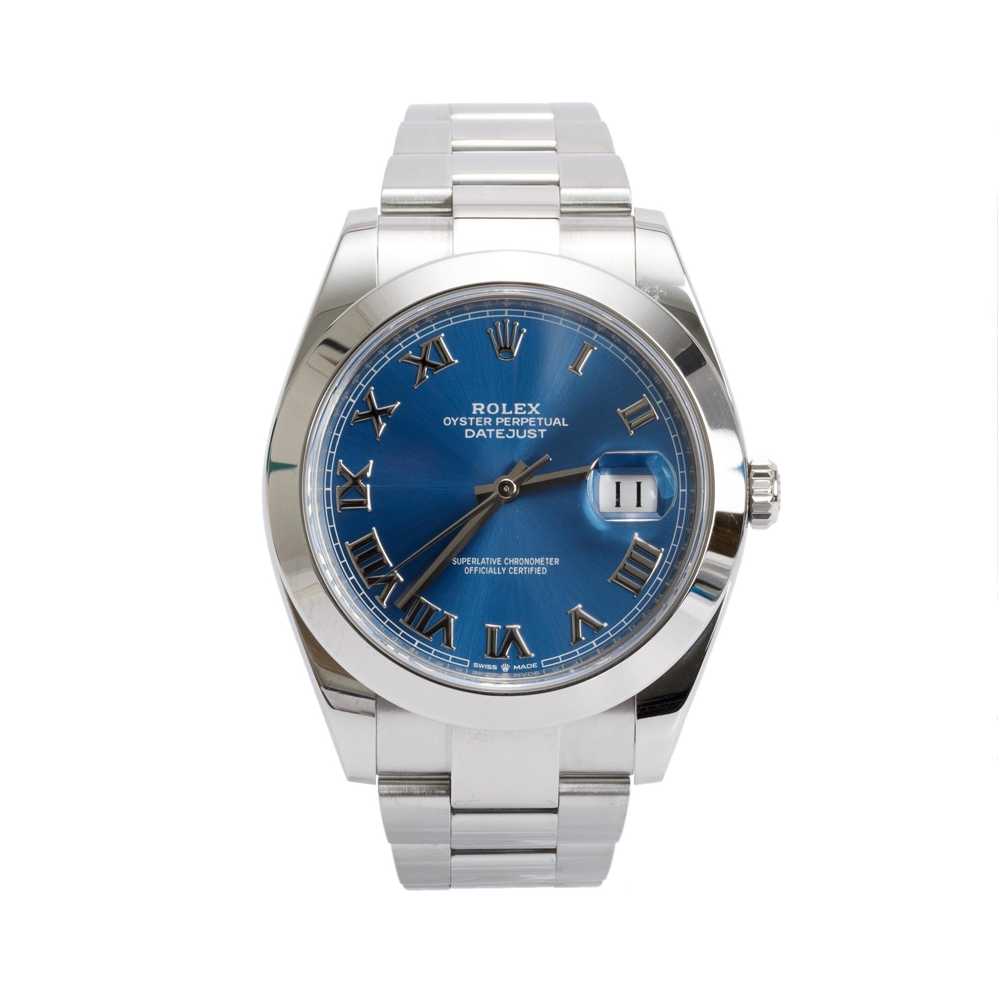Rolex 2021 Stainless Steel Datejust 41 MM Blue Roman Dial Automatic Watch 126300 w/ Box & Papers