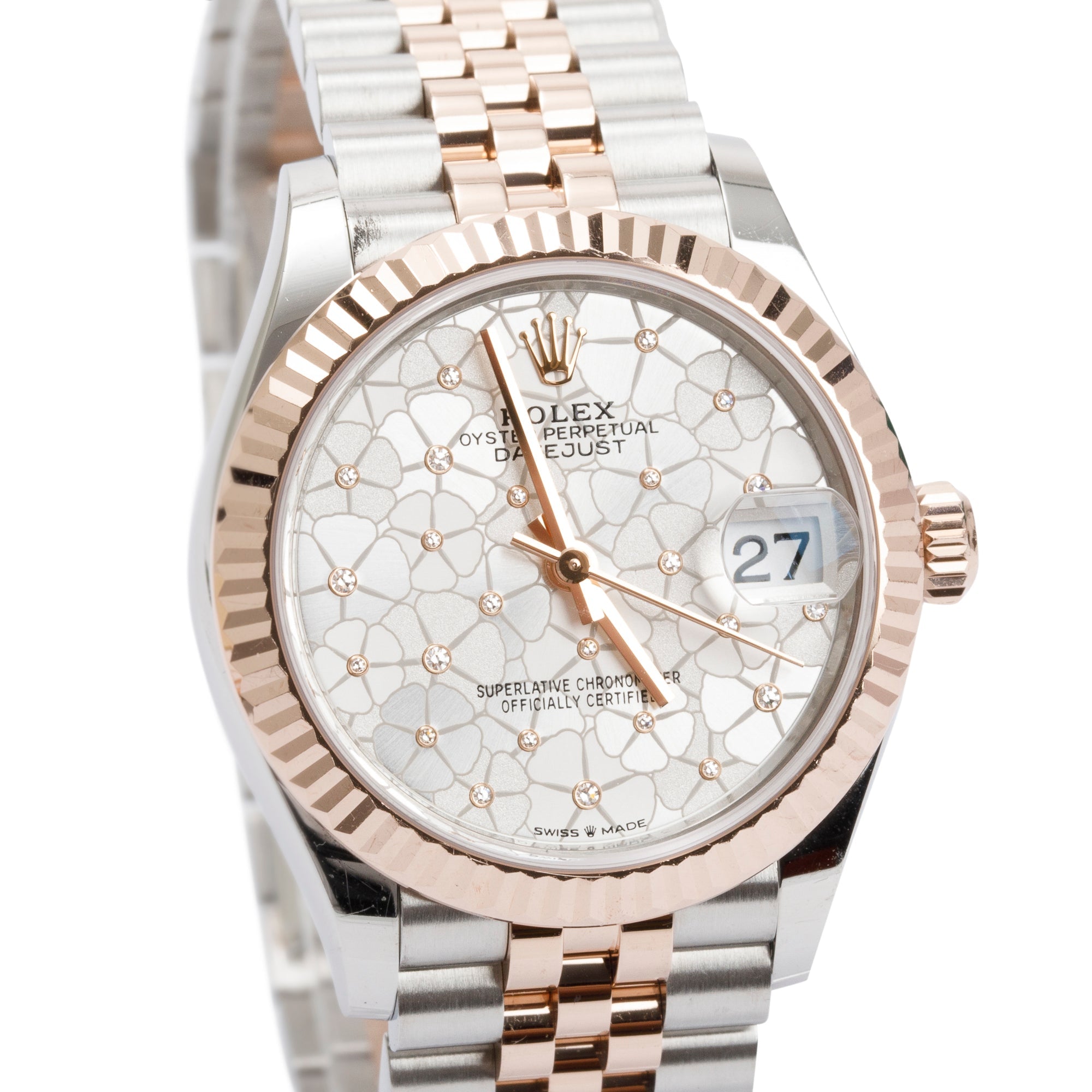 Rolex 2022 Stainless Steel & 18k Everose Gold Datejust Floral Motif Diamond Dial 31 MM Watch w/ Box