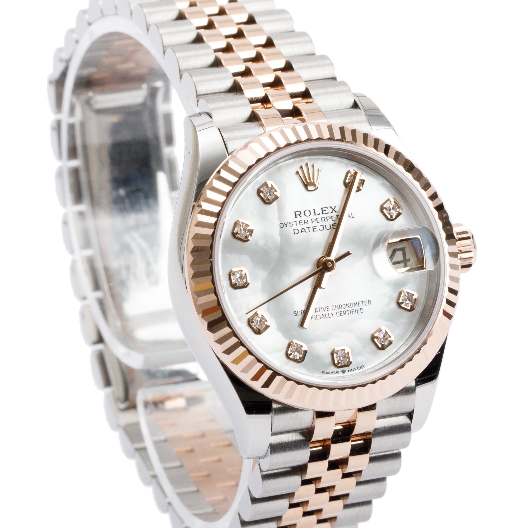 Rolex 2022 Stainless Steel & 18k Everose Gold Datejust Mother of Pearl Diamond Dial 31 MM Watch w/ Box & Papers