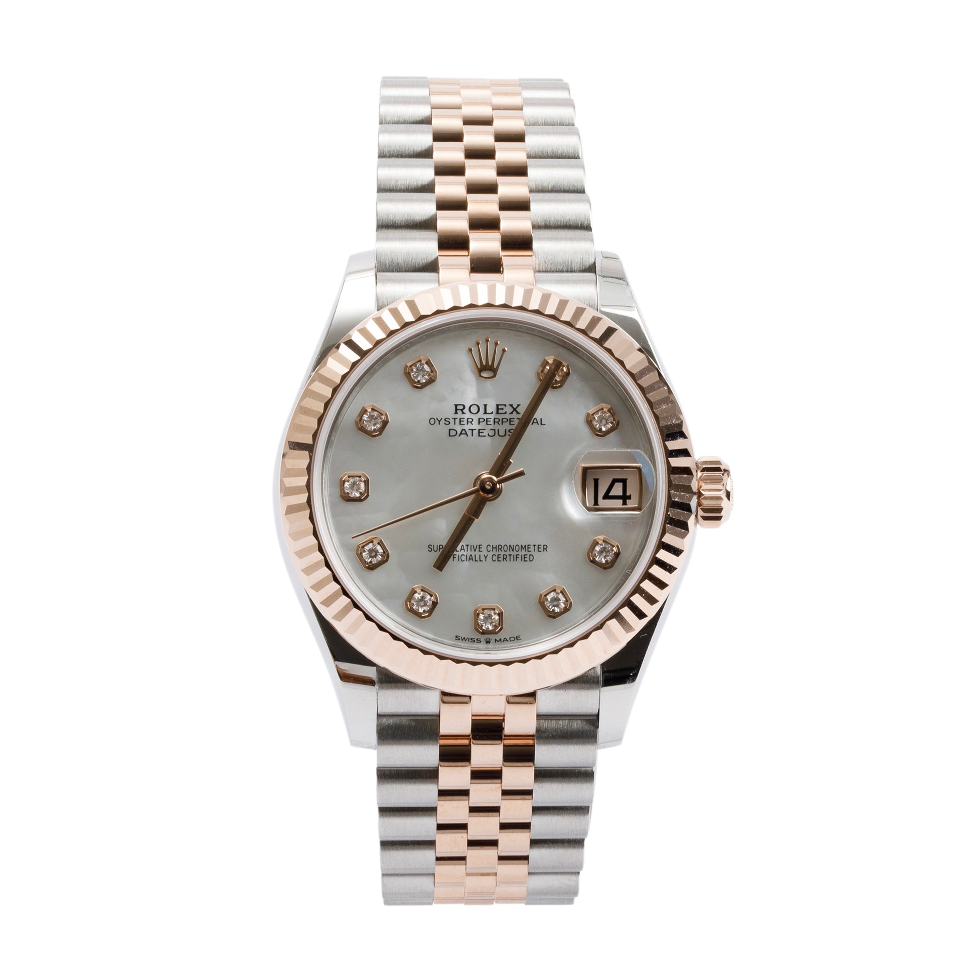 Rolex 2022 Stainless Steel & 18k Everose Gold Datejust Mother of Pearl Diamond Dial 31 MM Watch w/ Box & Papers