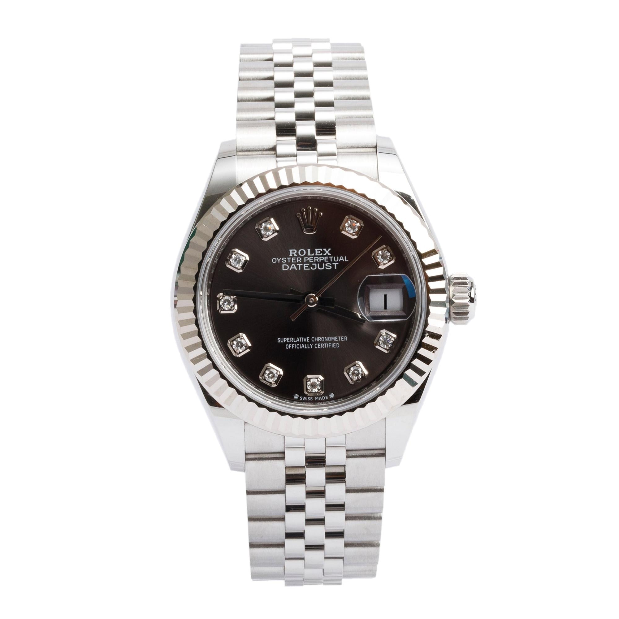 Rolex 2022 Stainless Steel & 18k White Gold Dark Grey Diamond Dial Lady-Datejust 28 MM Watch 279174 w/ Box & Papers