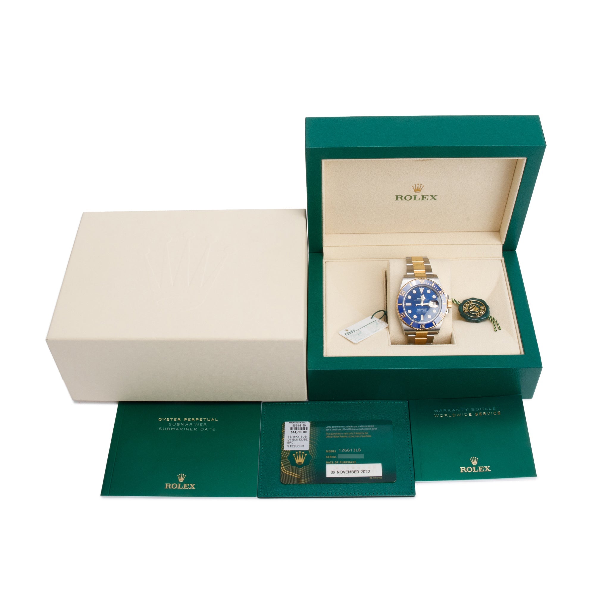 Rolex 2022 Stainless Steel & 18k Yellow Gold Submariner Date 41 MM Automatic Watch 126613LB w/ Box & Papers