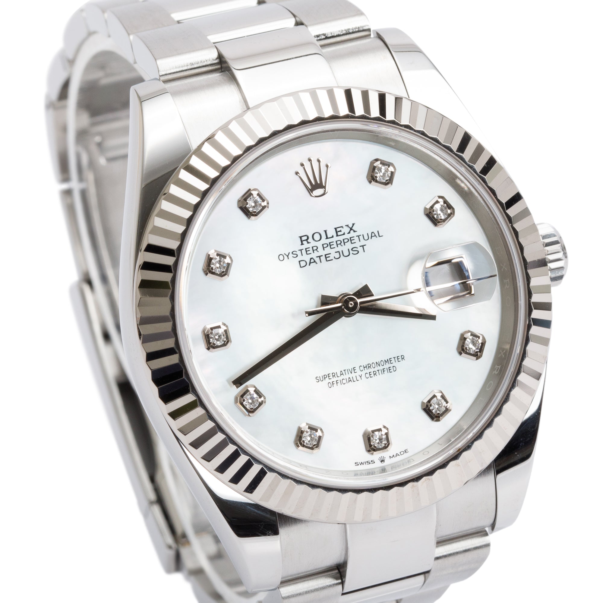 Rolex 2022 Stainless Steel Datejust Mother of Pearl Diamond Dial 41 MM Watch 126334 w/ Box & Papers