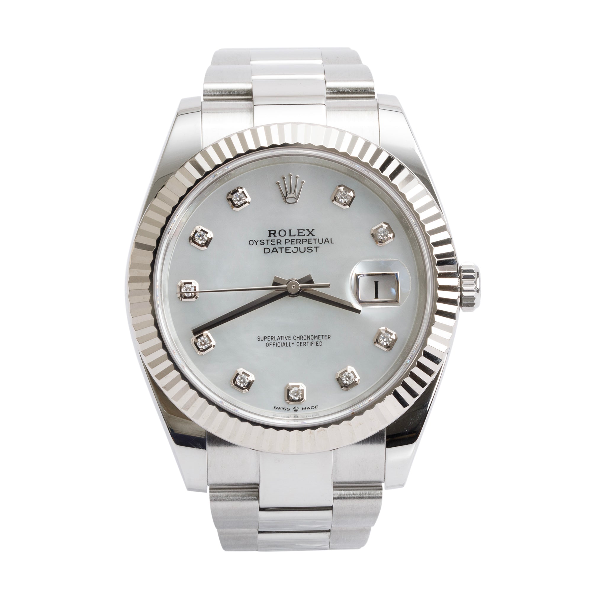 Rolex 2022 Stainless Steel Datejust Mother of Pearl Diamond Dial 41 MM Watch 126334 w/ Box & Papers