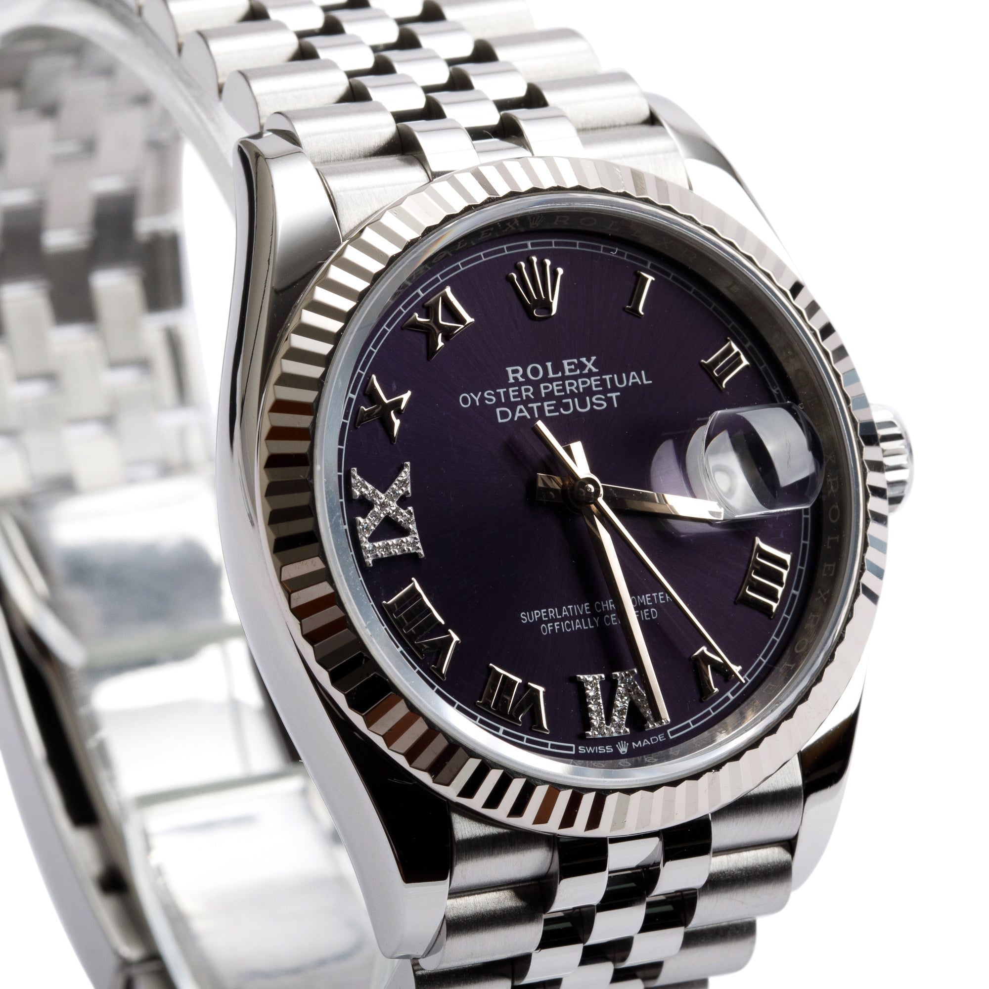 Rolex 2023 Stainless Steel Datejust 36 MM Aubergine Diamond Dial Automatic Watch 126234 w/ Box & Papers