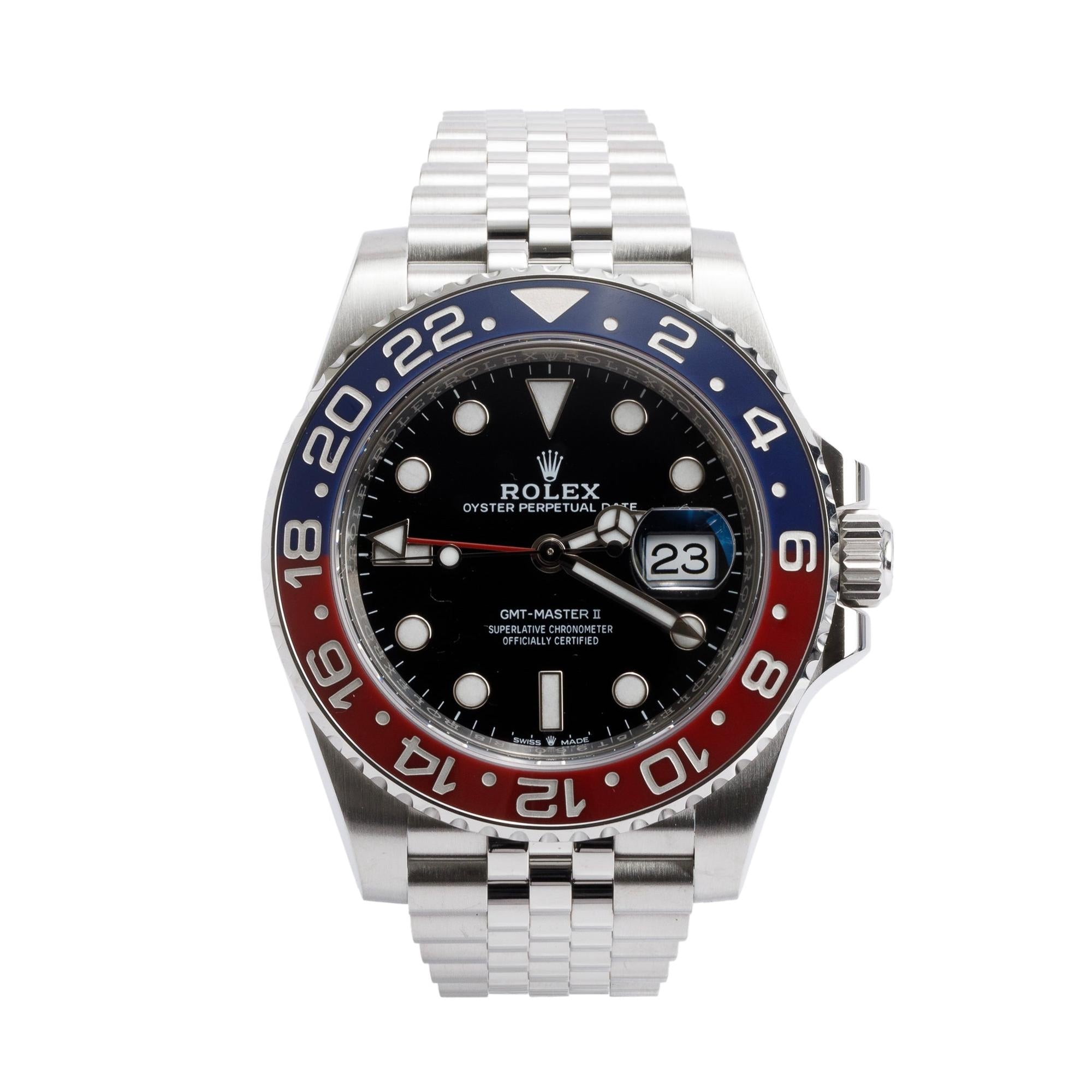 Rolex 2023 Stainless Steel GMT-Master II Pepsi 40 MM Watch 126710BLRO w/ Box & Papers