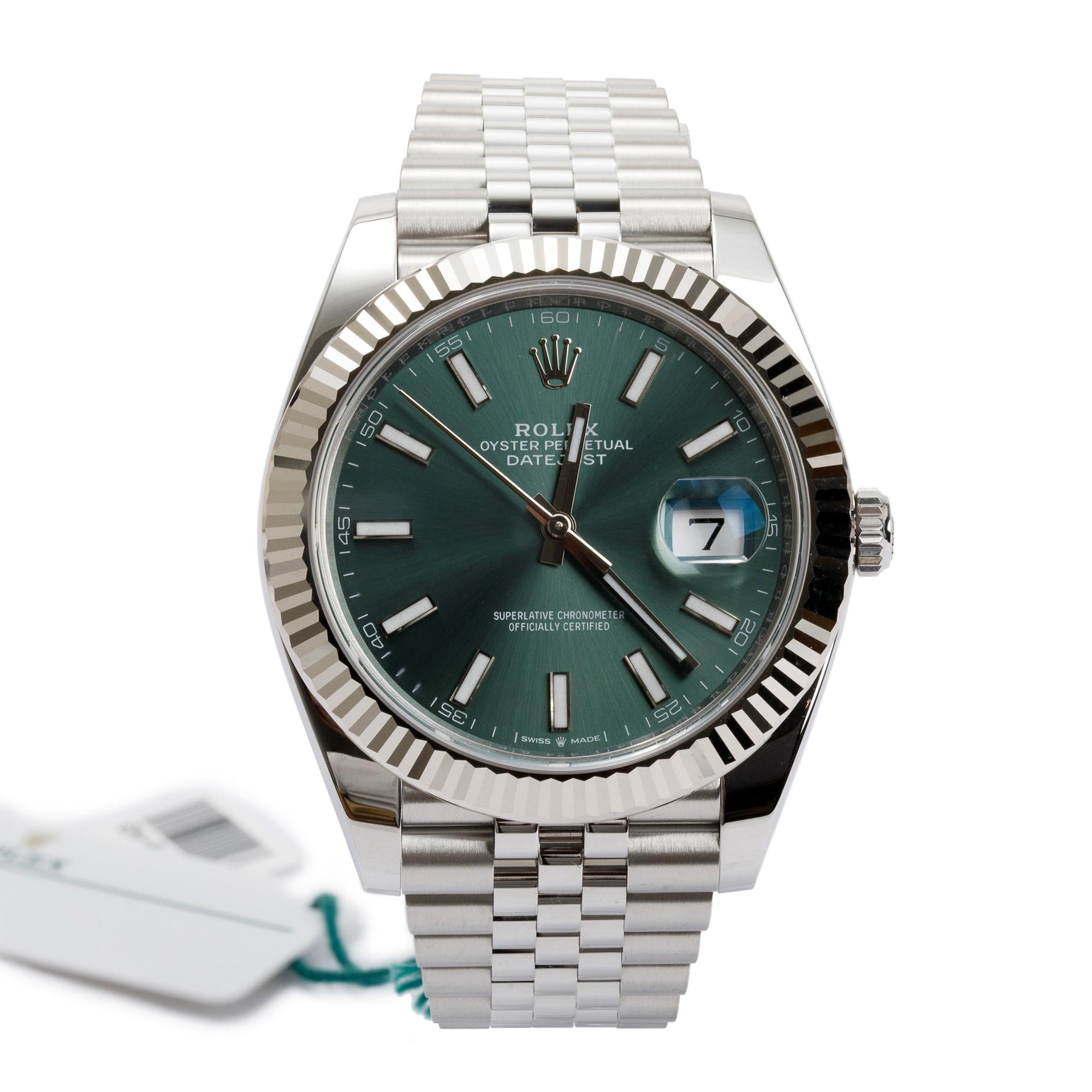 Rolex 2023 Stainless Steel Oyster Perpetual Datejust 41 MM Mint Green Dial Watch w/ Box & Papers