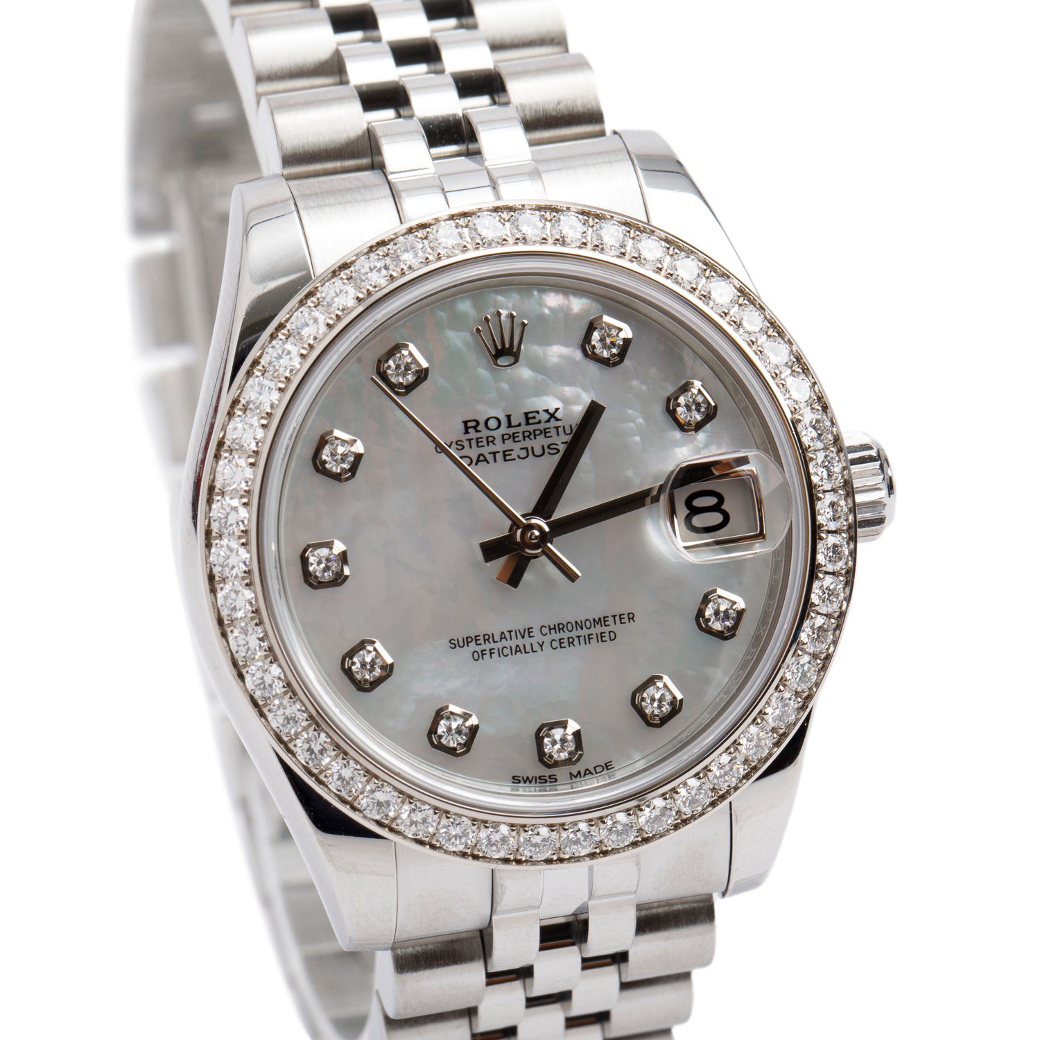 Rolex 2020 Stainless Steel Diamond Bezel Datejust 31 MM Automatic Watch Mother of Pearl Diamond Dial 178384 w/ Papers