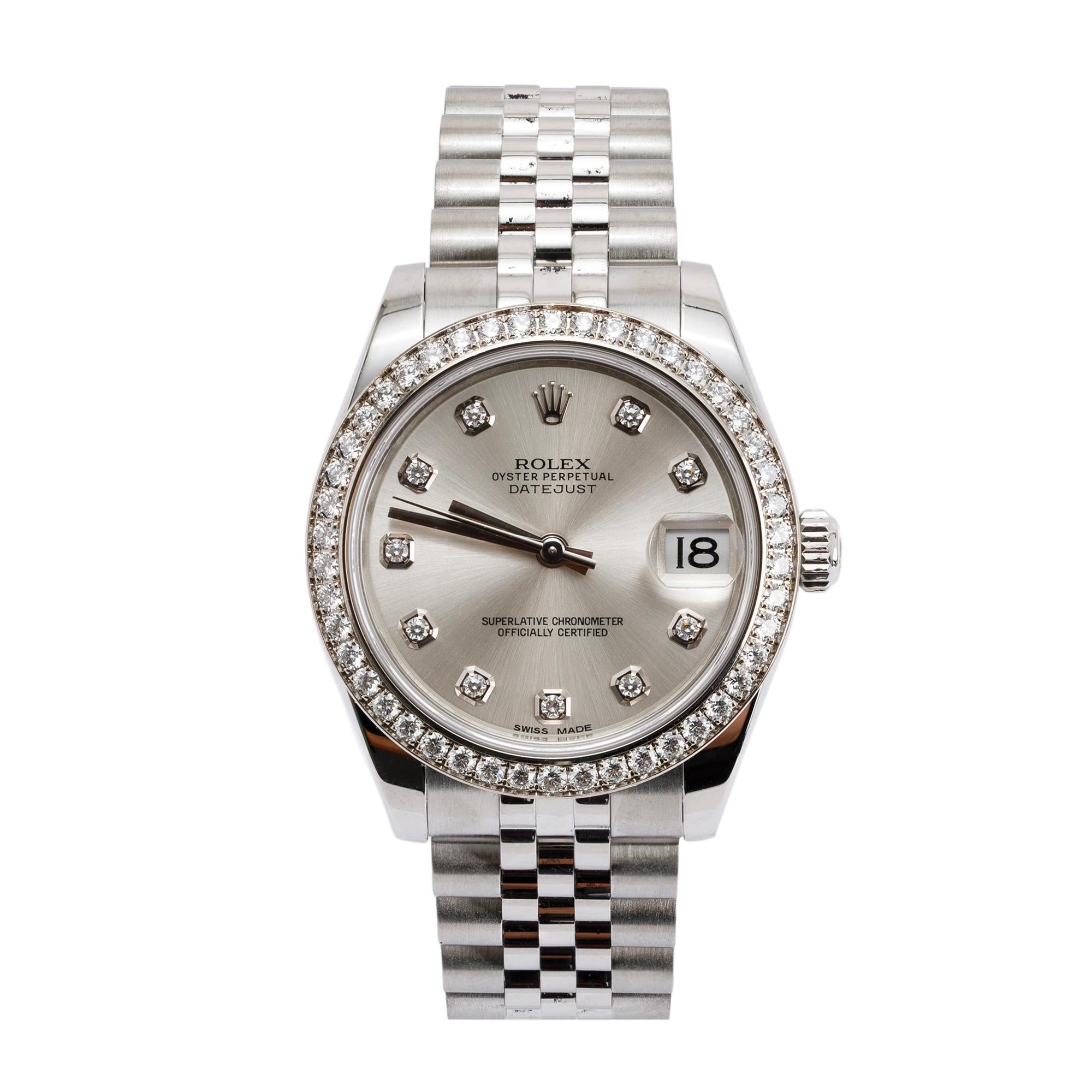 Rolex Datejust 31 mm Diamond Bezel & Diamond Dial Watch w/ Box & Papers