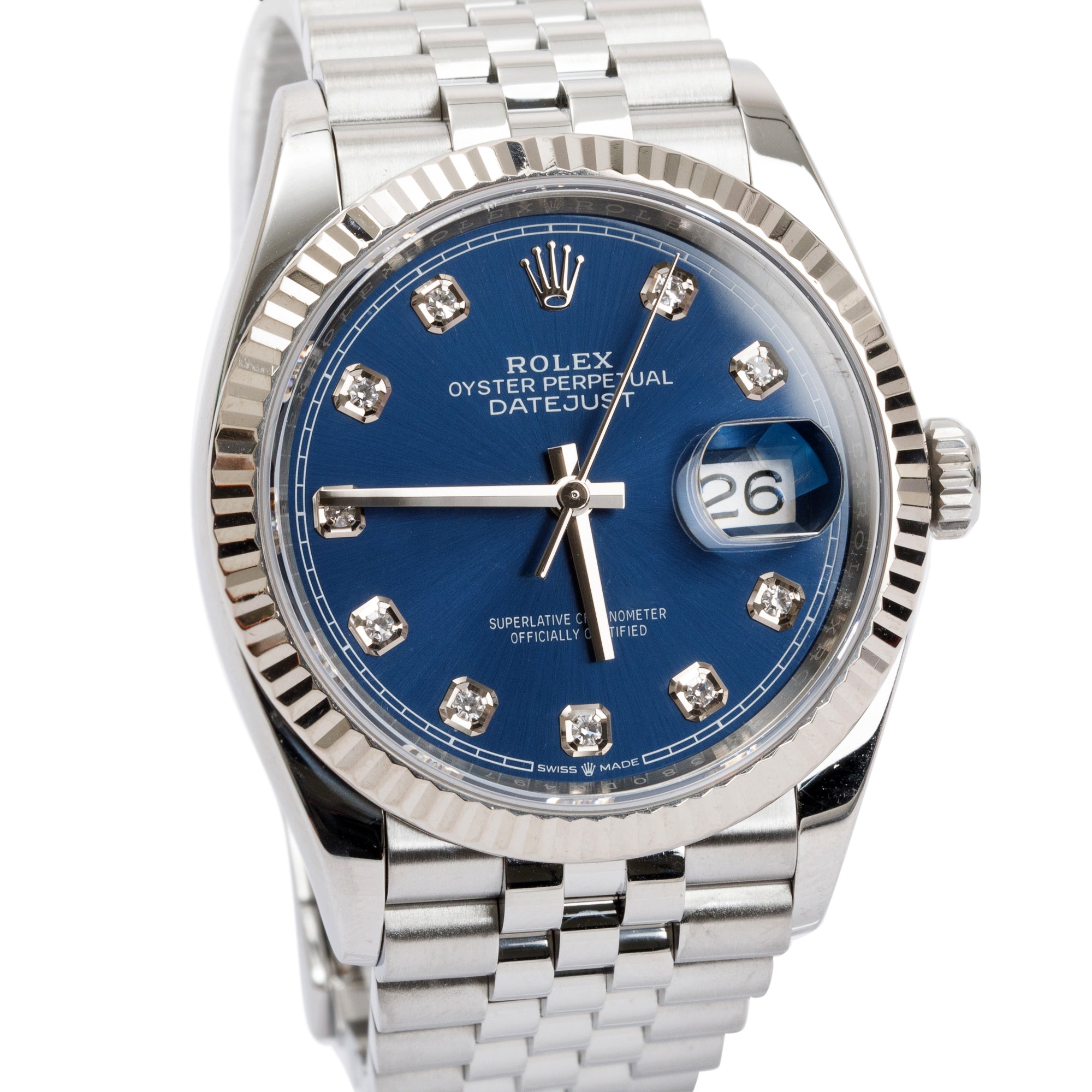 Rolex Stainless 2020 Steel Oyster Perpetual Datejust 36 MM Blue DIamond Dial Watch w/ Box & Papers
