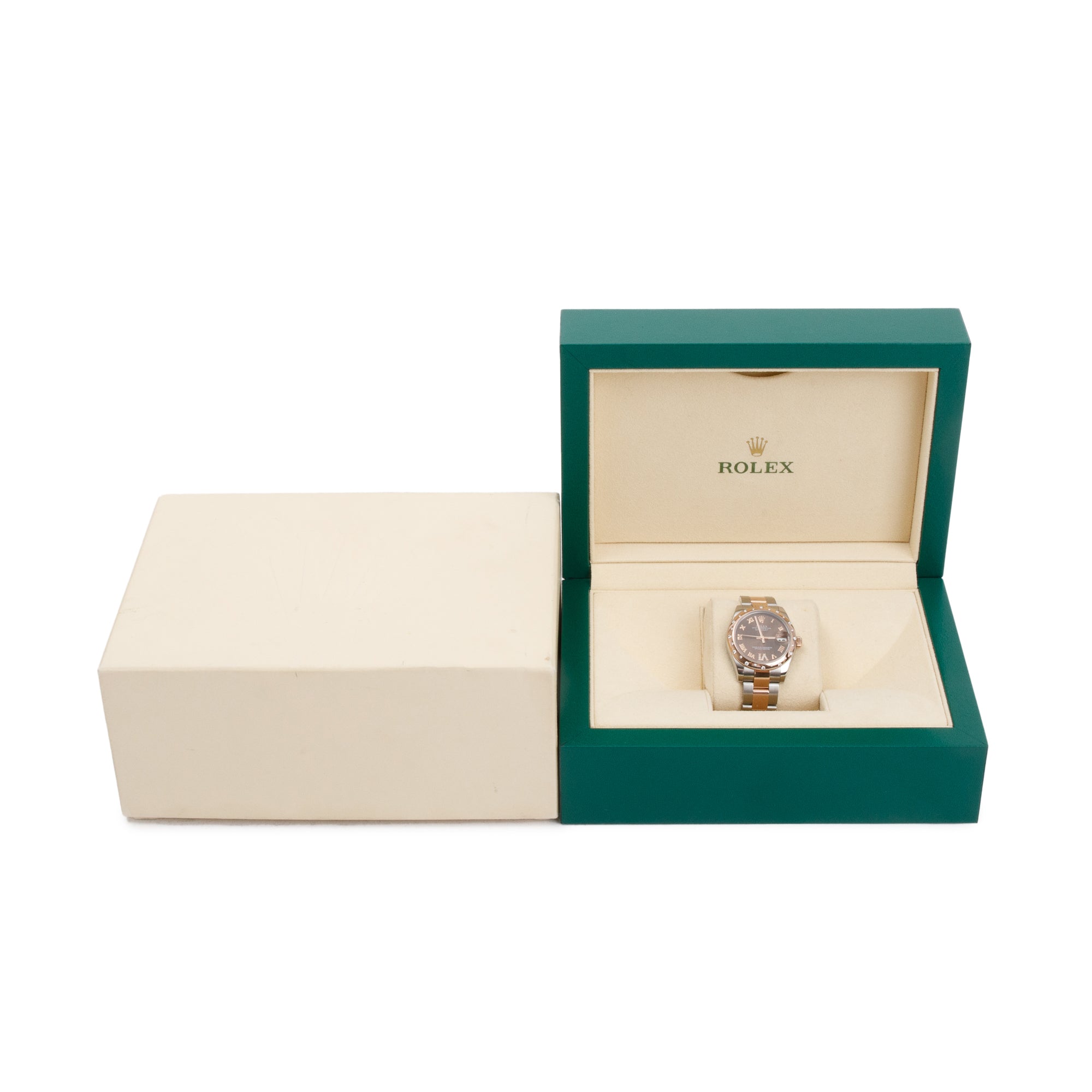 Rolex Stainless Steel & 18k Everose Gold Diamond Bezel Chocolate Dial Datejust 31 MM Watch w/ Box