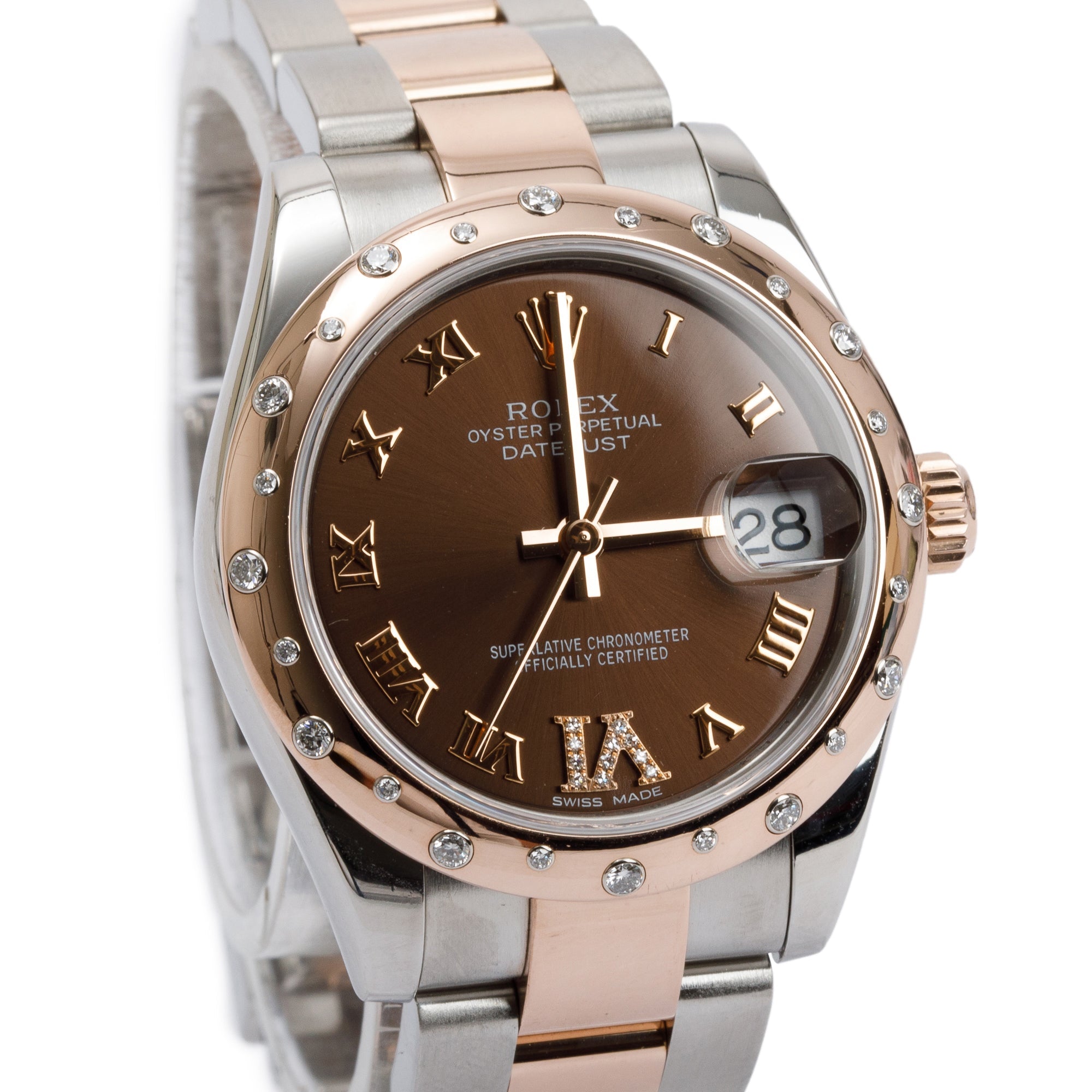 Rolex Stainless Steel & 18k Everose Gold Diamond Bezel Chocolate Dial Datejust 31 MM Watch w/ Box