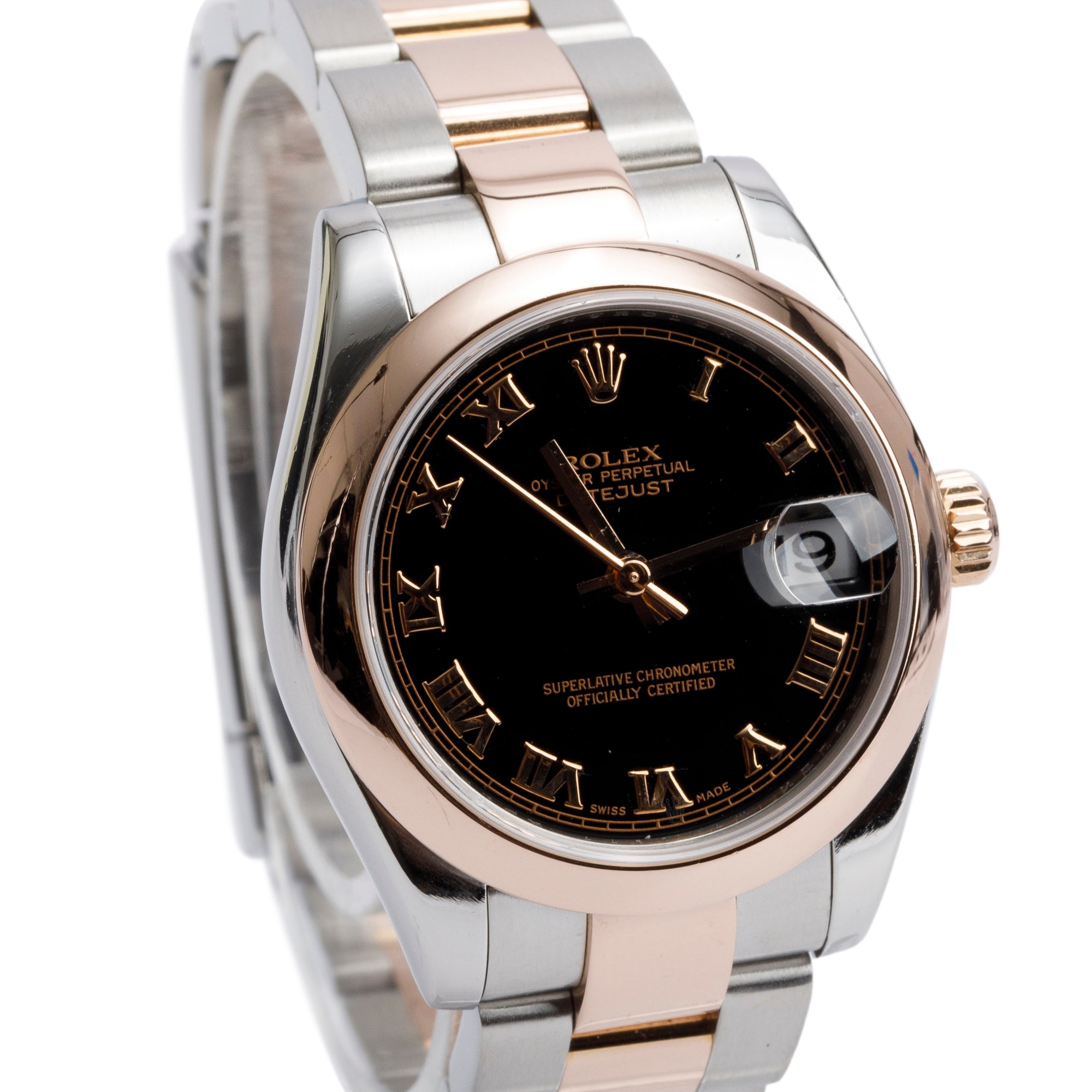 Rolex Stainless Steel & 18k Rose Gold Datejust 31 MM Watch Black Roman Numeral Dial 178271