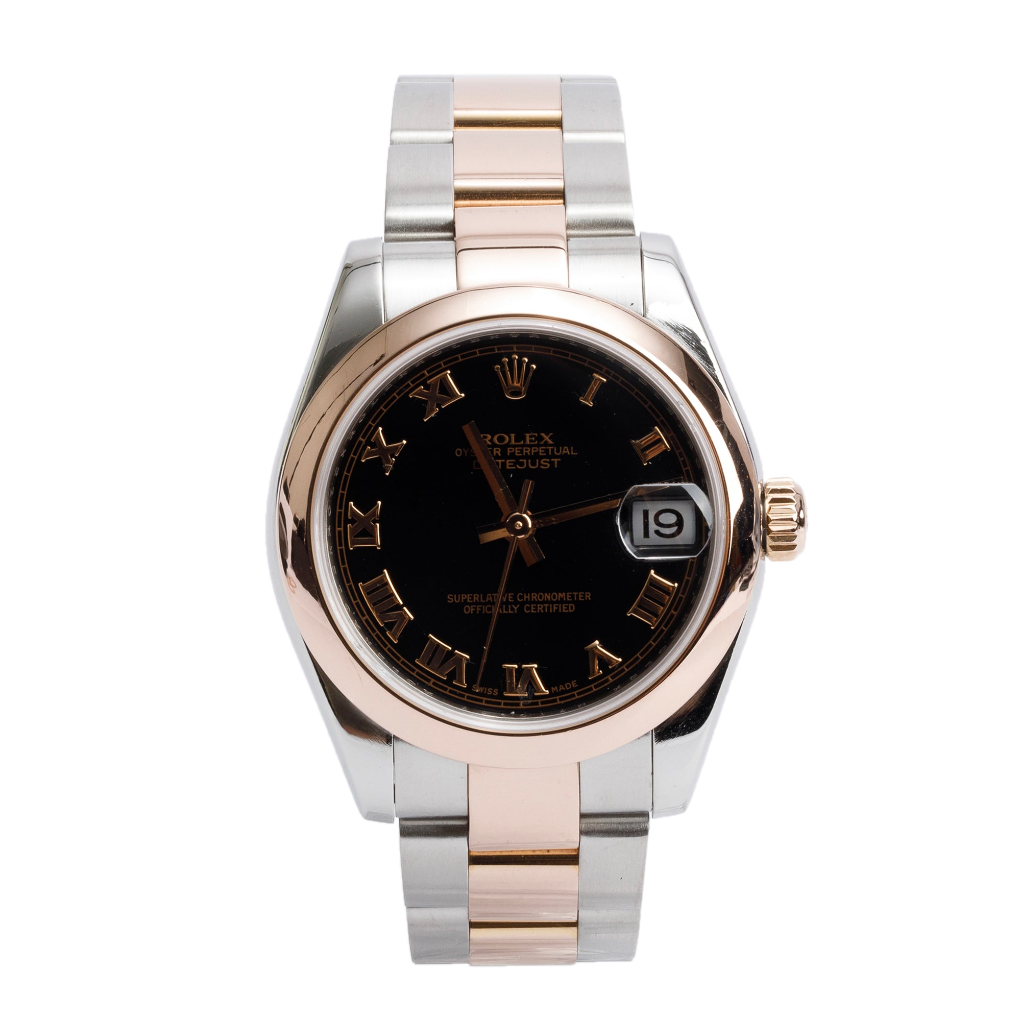 Rolex Stainless Steel & 18k Rose Gold Datejust 31 MM Watch Black Roman Numeral Dial 178271