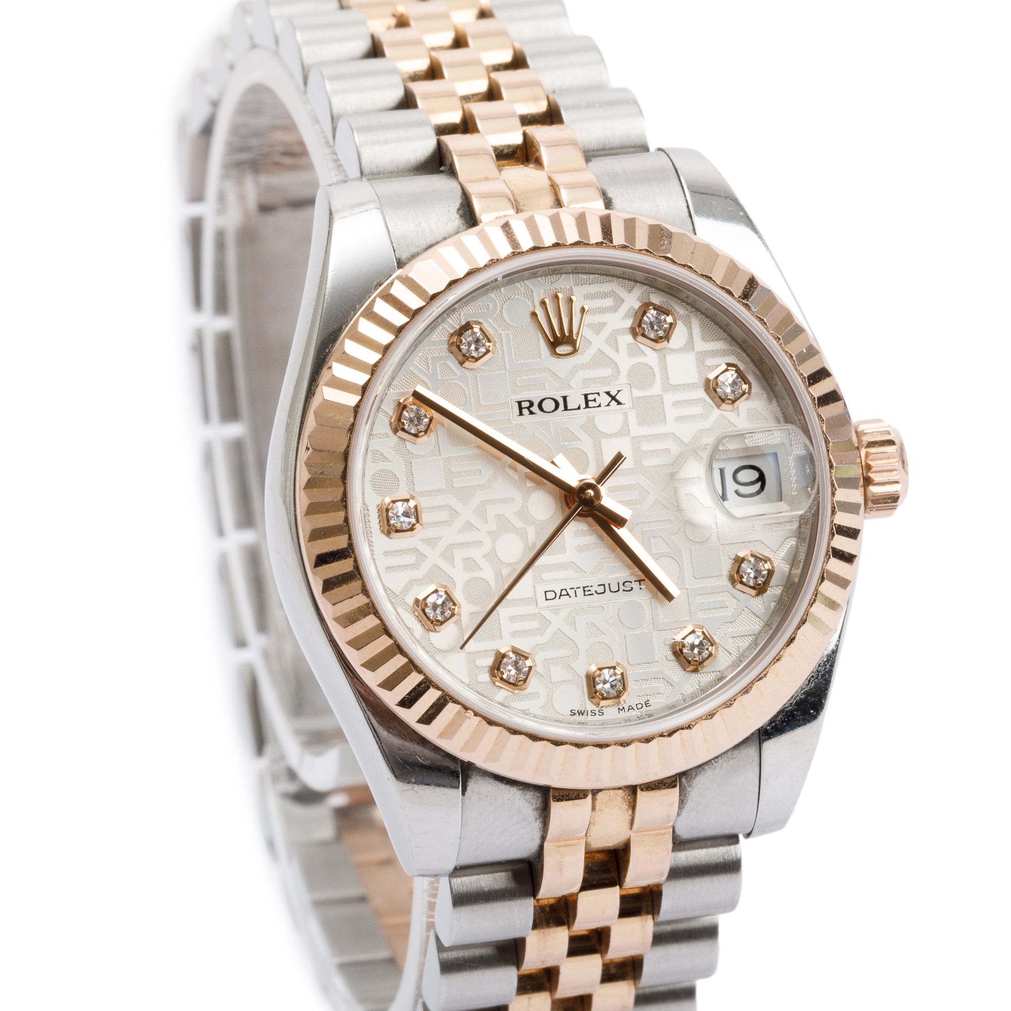 Rolex Stainless Steel & 18k Rose Gold Diamond Dial Datejust 31 MM Watch