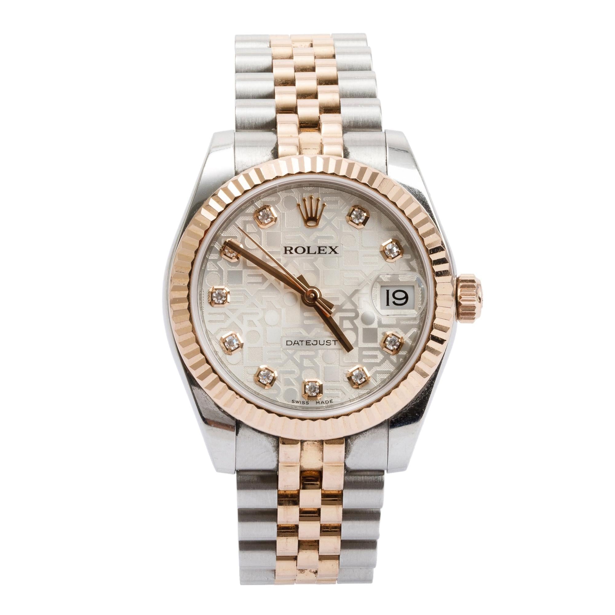 Rolex Stainless Steel & 18k Rose Gold Diamond Dial Datejust 31 MM Watch