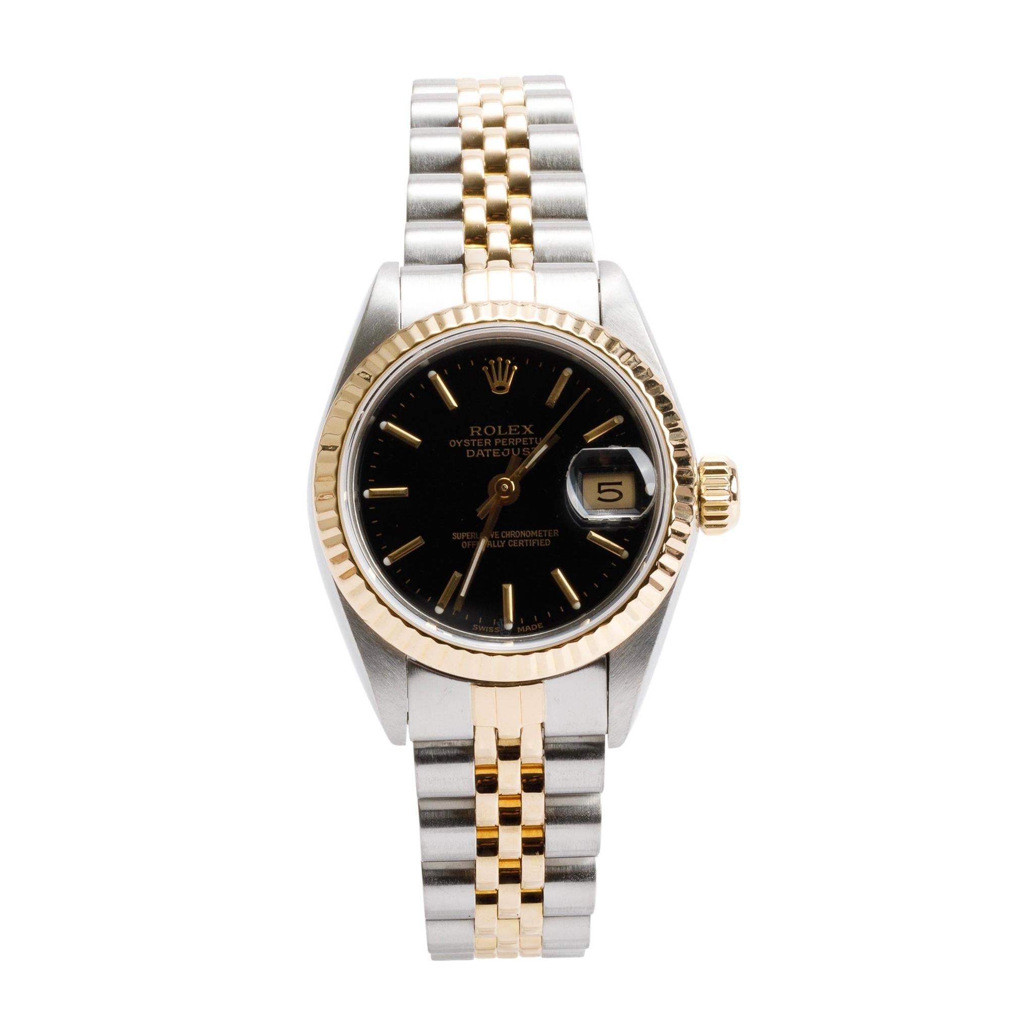 Rolex Stainless Steel & 18k Yellow Gold Date 26 MM Watch Black Dial 69173 w/ Box & Papers