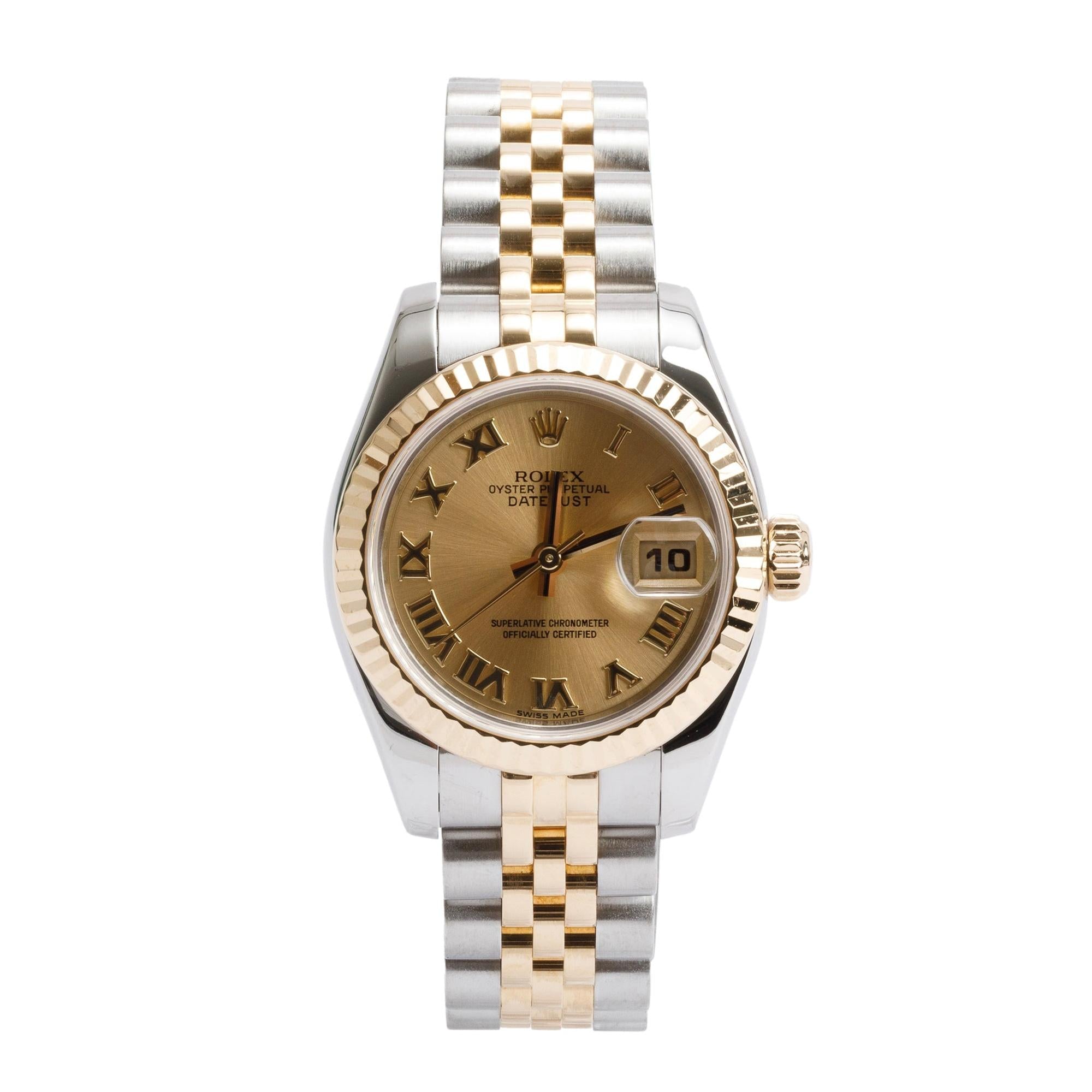 Rolex Stainless Steel & 18k Yellow Gold Datejust 26 MM Watch 179173 w/ Box & Papers