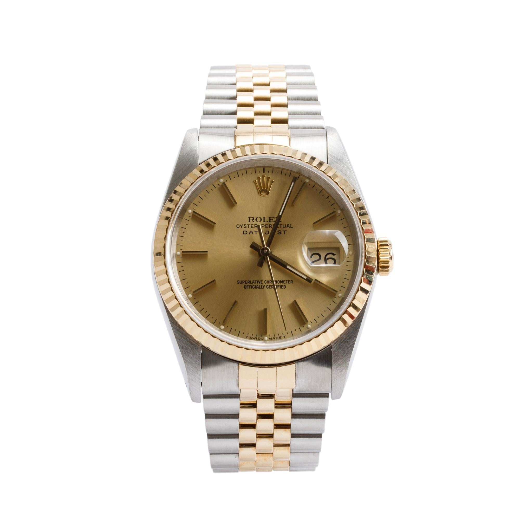 Rolex Stainless Steel & 18k Yellow Gold Datejust 36 MM Watch 16233 w/ Box & Papers