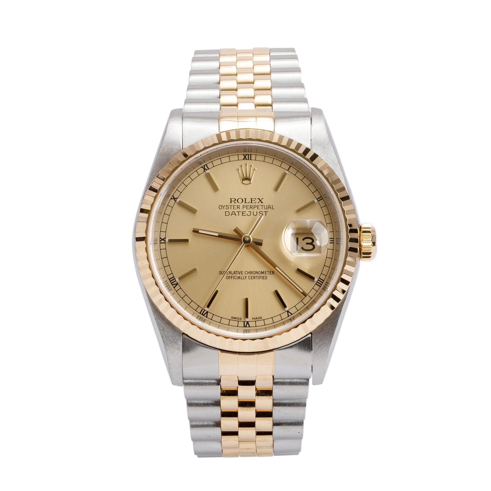 Rolex Stainless Steel & 18k Yellow Gold Datejust 36 MM Watch 16233 w/ Box & Papers