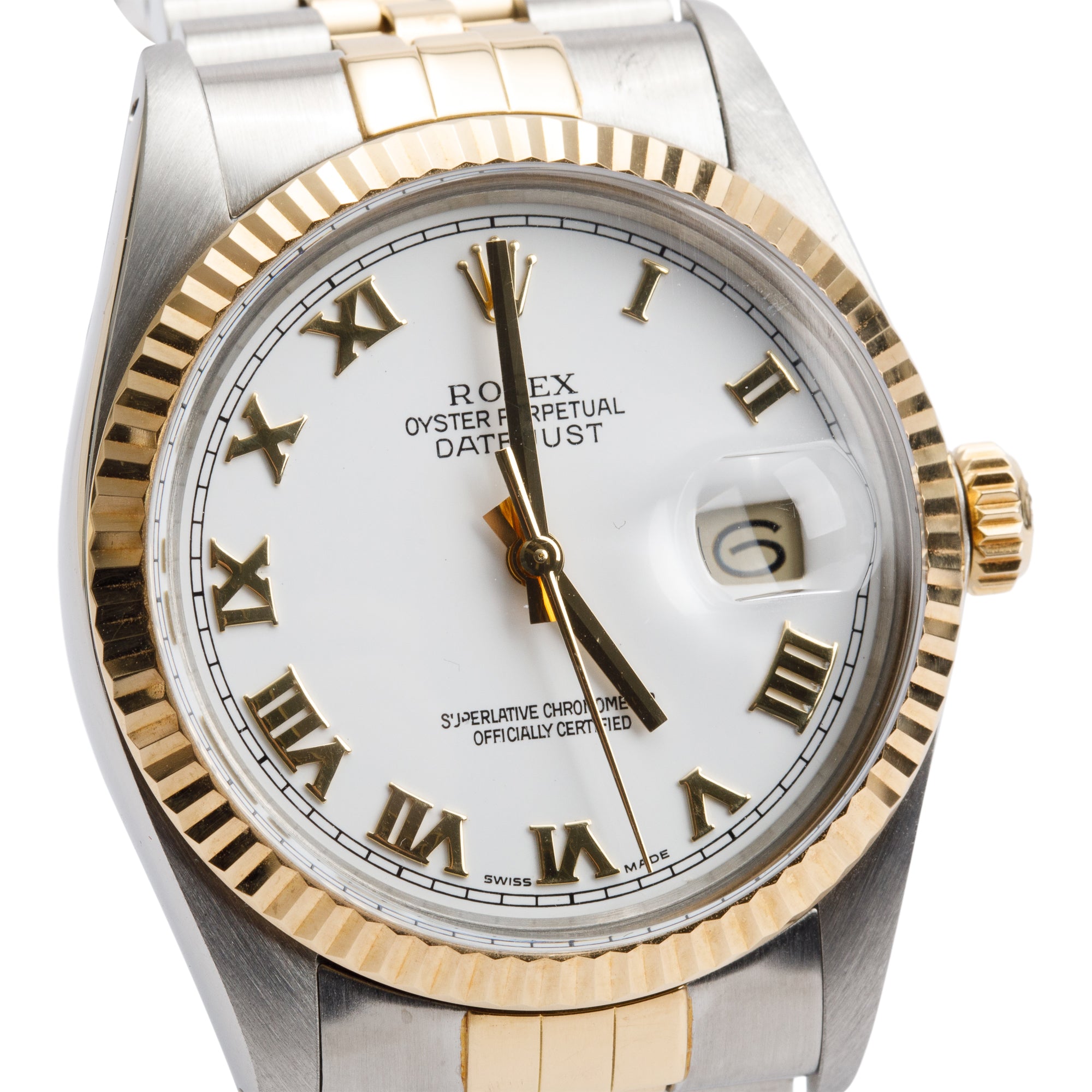 Rolex Stainless Steel & 18k Yellow Gold Datejust 36 MM Watch White Roman Numeral Dial 16013 w/ Box & Papers