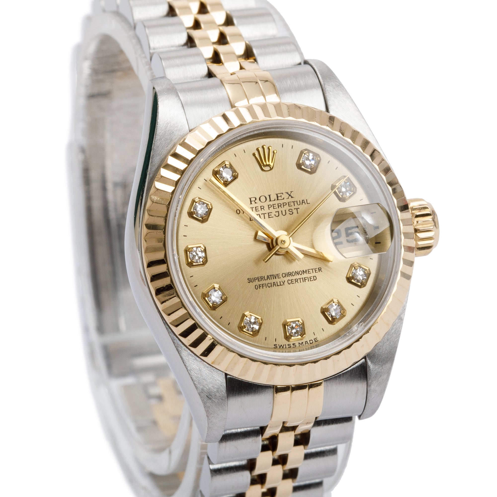 Rolex Stainless Steel & 18k Yellow Gold Diamond Dial Datejust 26 MM Watch