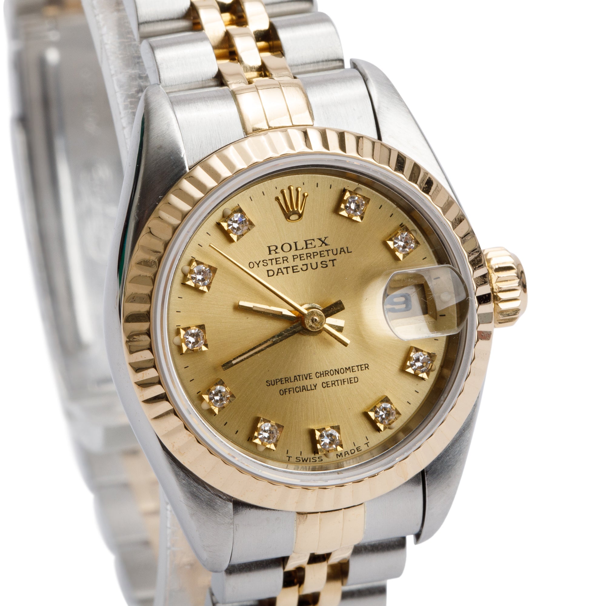 Rolex Stainless Steel & 18k Yellow Gold Diamond Dial Datejust 26 MM Watch 69173 w/ Box
