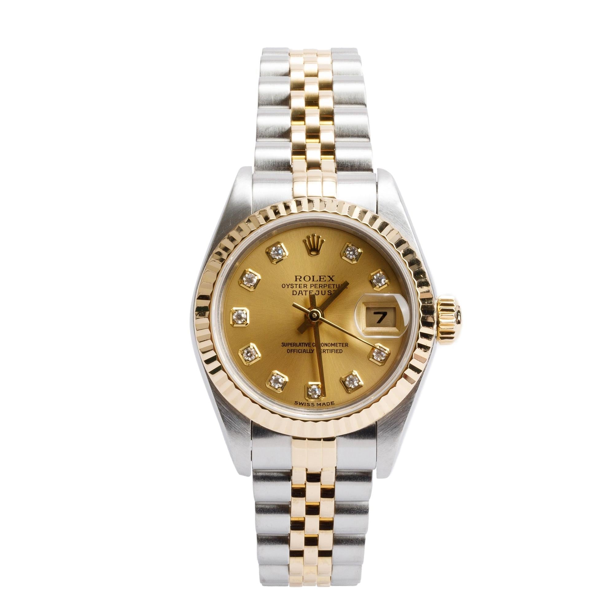 Rolex Stainless Steel & 18k Yellow Gold Diamond Dial Datejust 26 MM Watch 79173