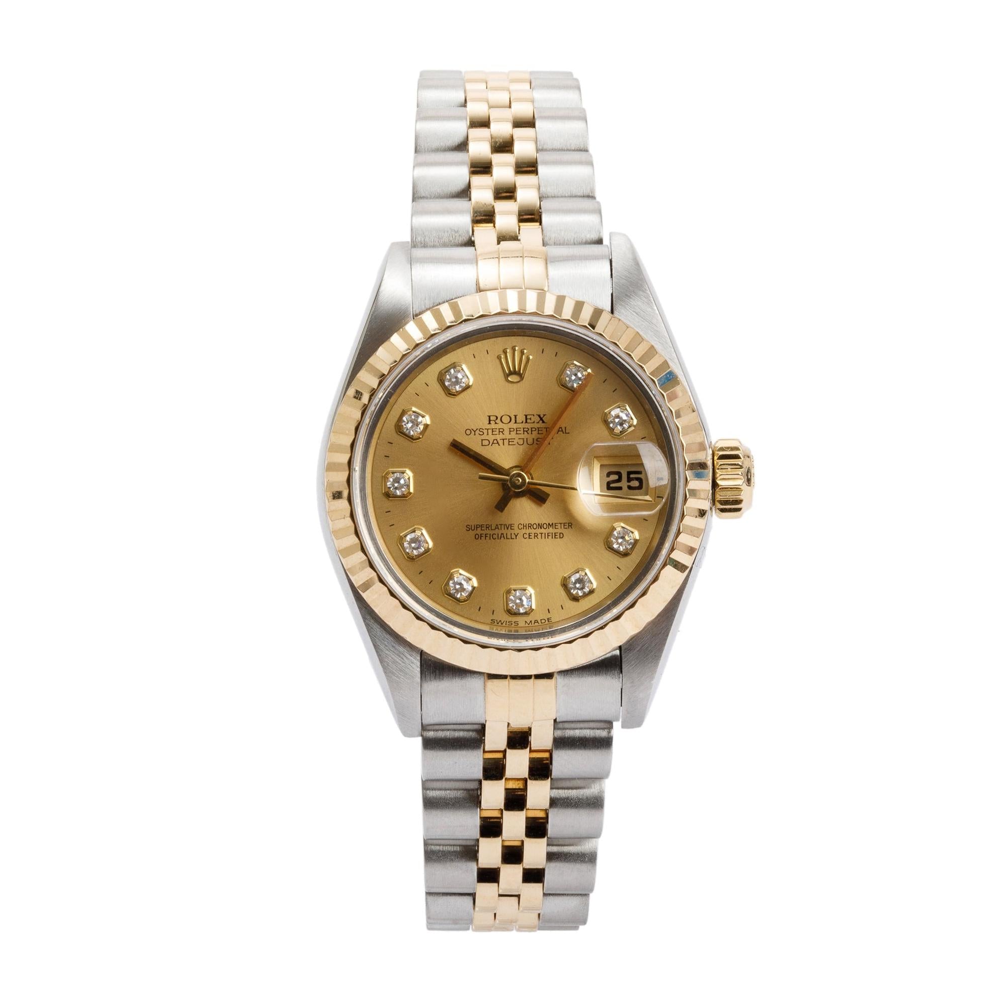 Rolex Stainless Steel & 18k Yellow Gold Diamond Dial Datejust 26 MM Watch