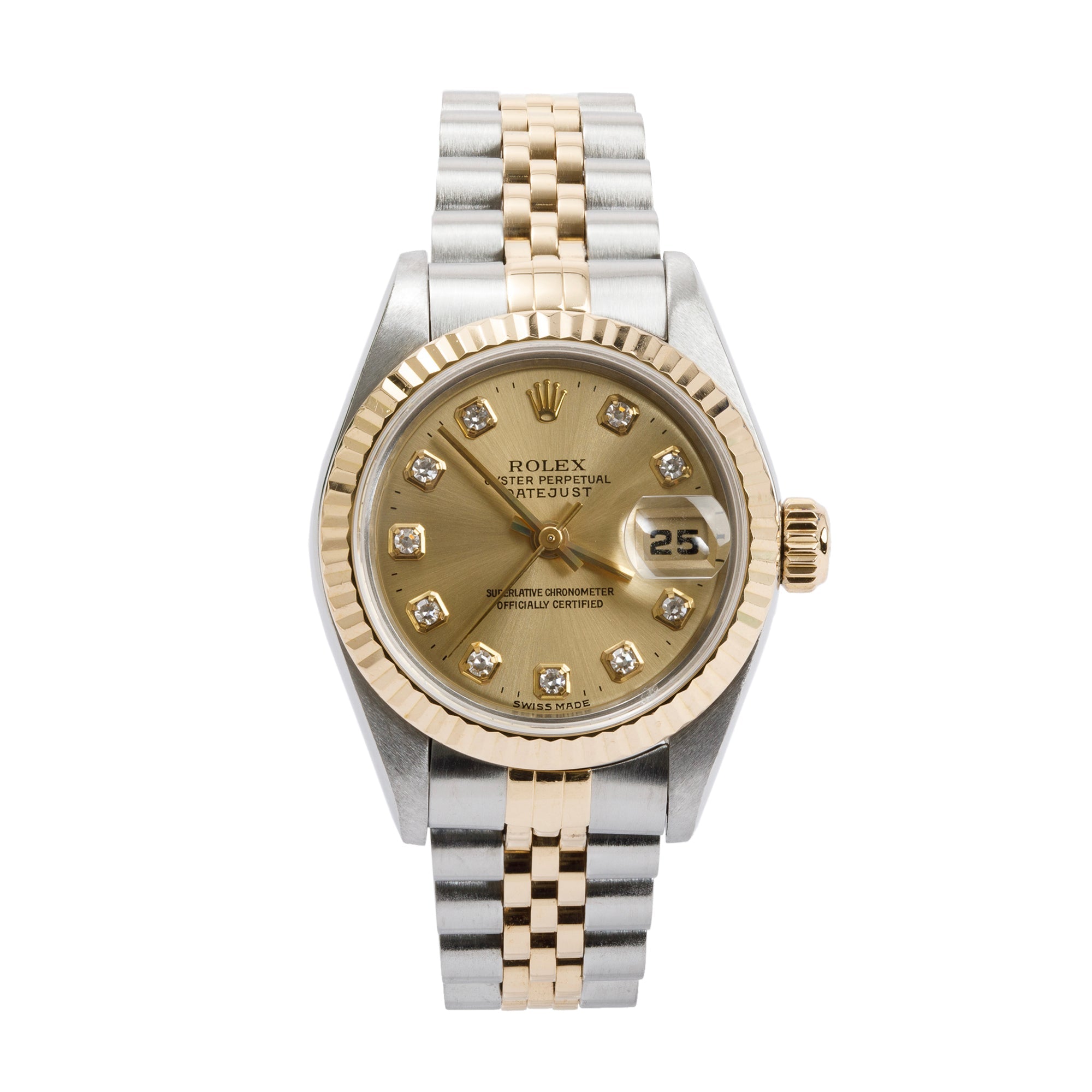 Rolex Stainless Steel & 18k Yellow Gold Diamond Dial Datejust 26 MM Watch