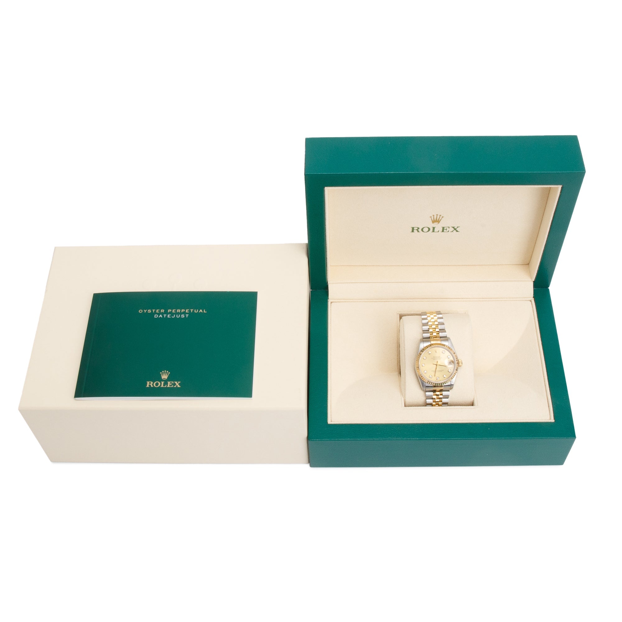 Rolex Stainless Steel & 18k Yellow Gold Diamond Dial Datejust 31 MM Watch 68273 w/ Box