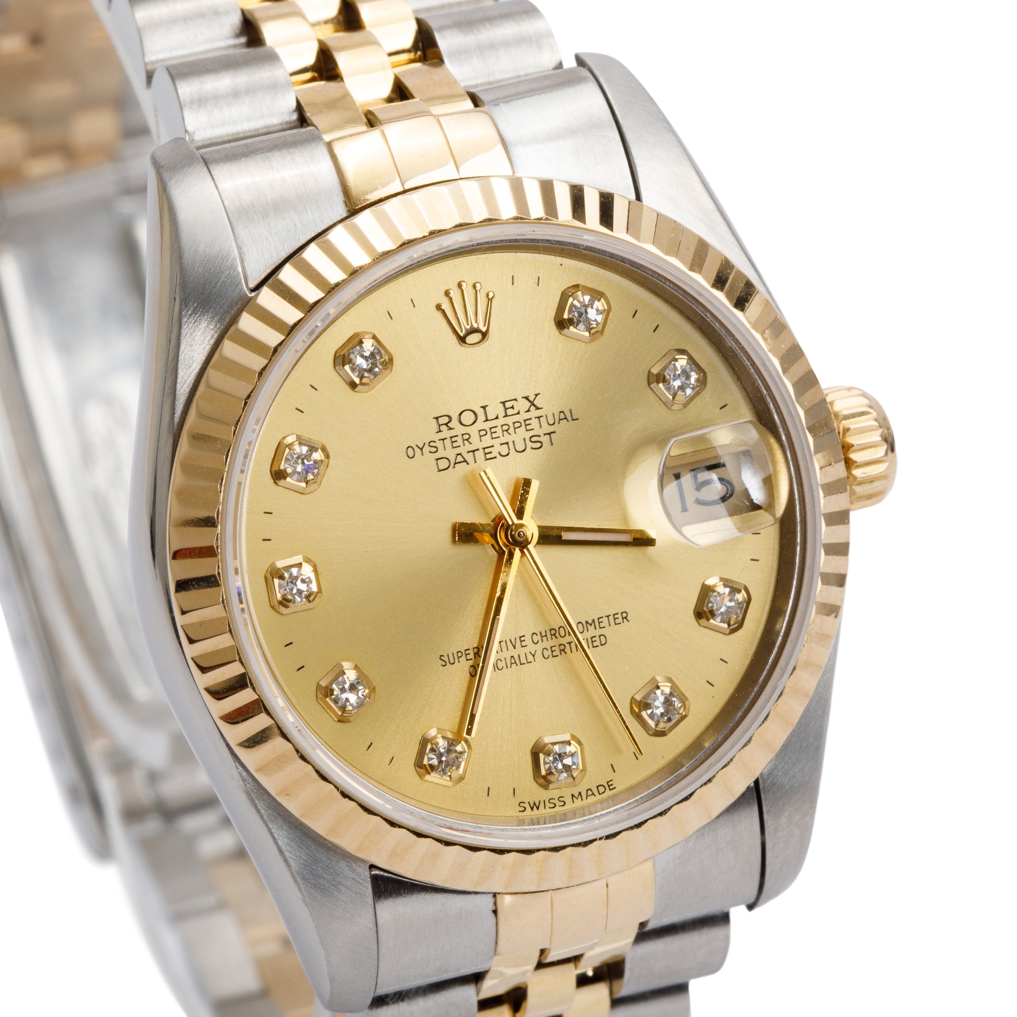 Rolex Stainless Steel & 18k Yellow Gold Diamond Dial Datejust 31 MM Watch 68273 w/ Box