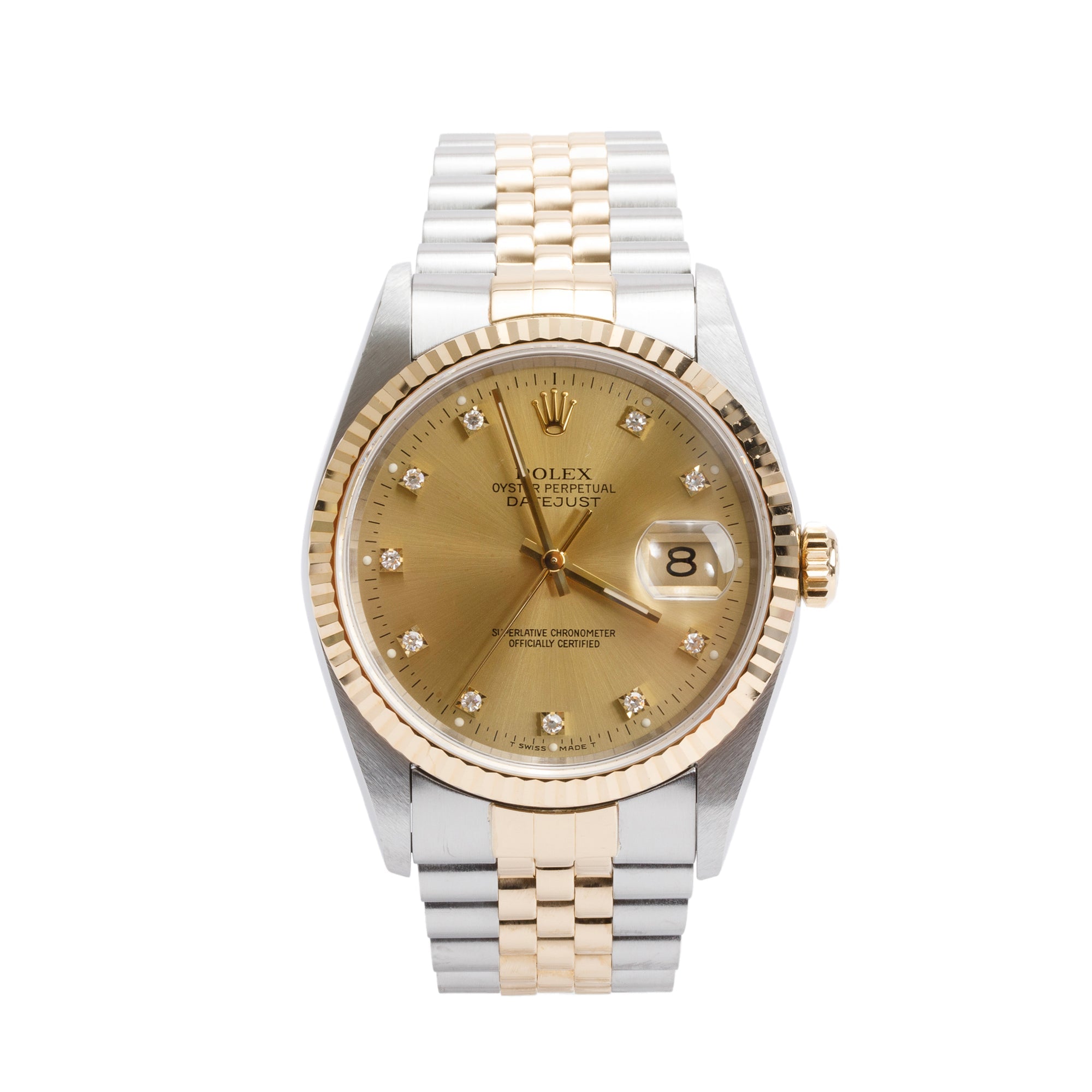 Rolex Stainless Steel & 18k Yellow Gold Diamond Dial Datejust 36 MM Watch 16233 w/ Box & Papers