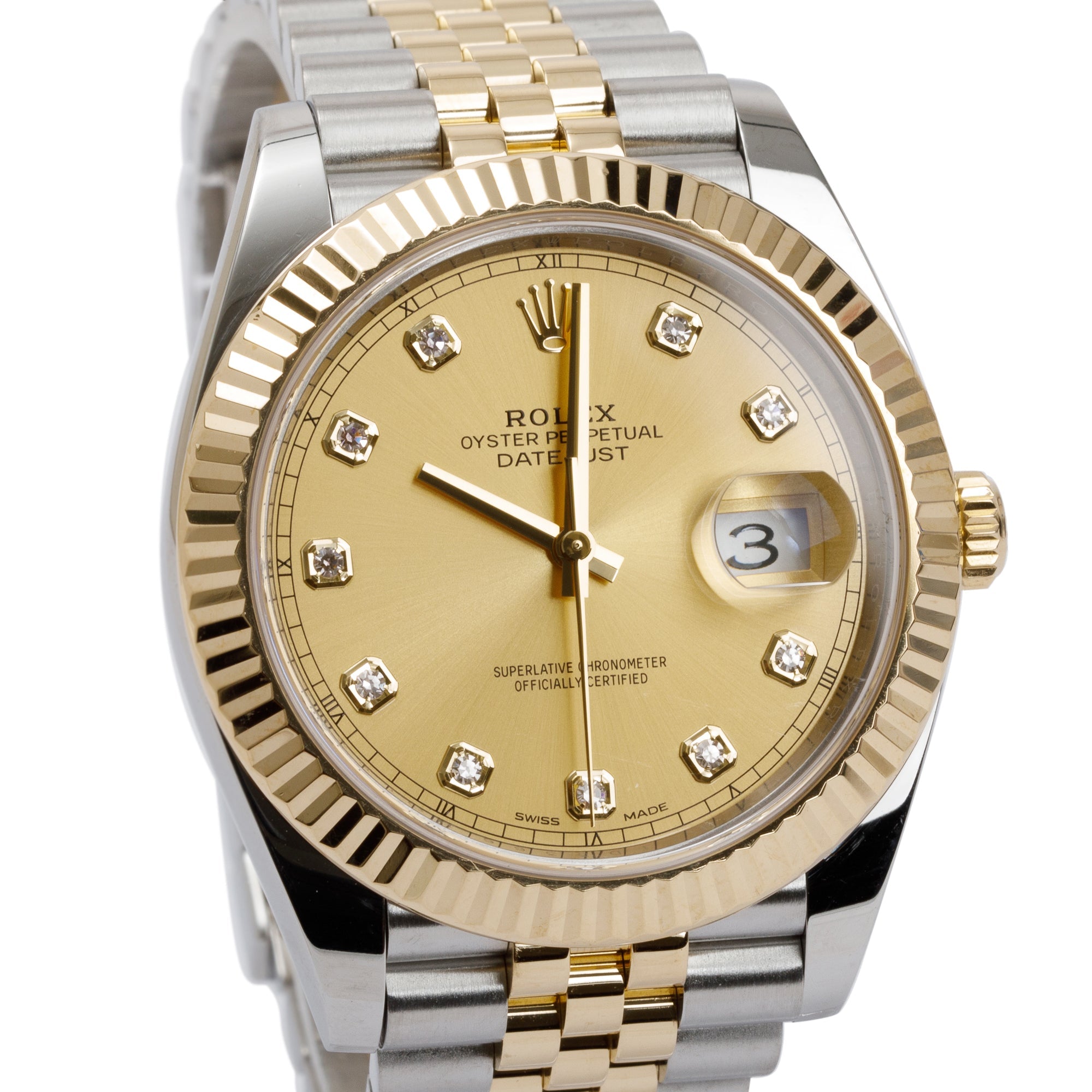 Rolex Stainless Steel & 18k Yellow Gold Diamond Dial Datejust 41 MM Watch w/ Box & Papers
