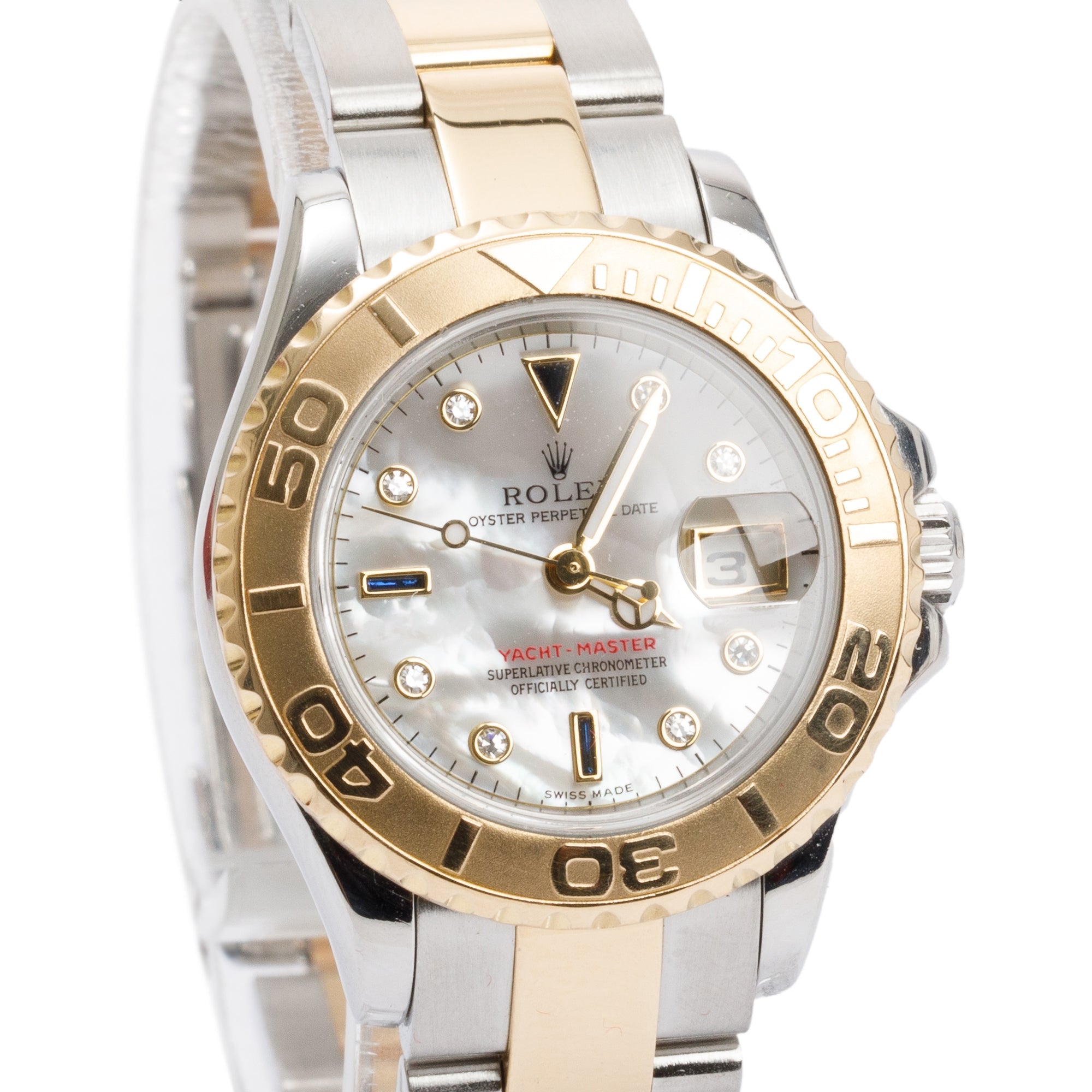 Rolex Stainless Steel & 18k Yellow Gold Ladies Yacht-Master Date 29 MM Diamond Dial Automatic Watch w/ Box