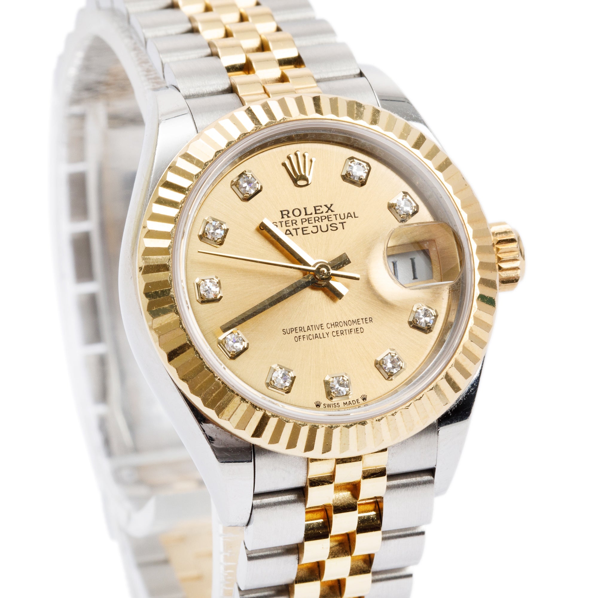 Rolex Stainless Steel & 18k Yellow Gold Lady-Datejust Diamond Dial 28 MM Watch w/ Box & Papers
