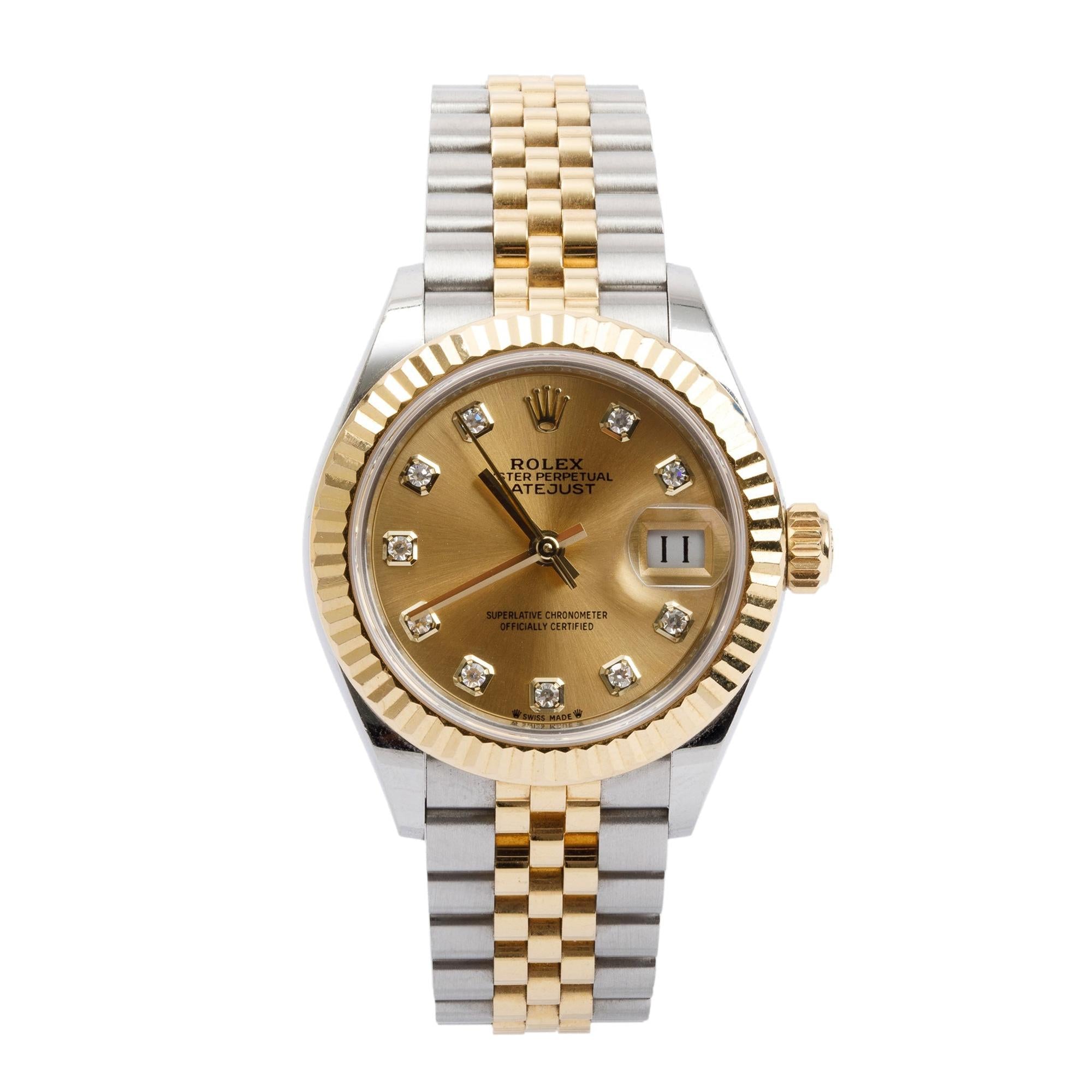 Rolex Stainless Steel & 18k Yellow Gold Lady-Datejust Diamond Dial 28 MM Watch w/ Box & Papers