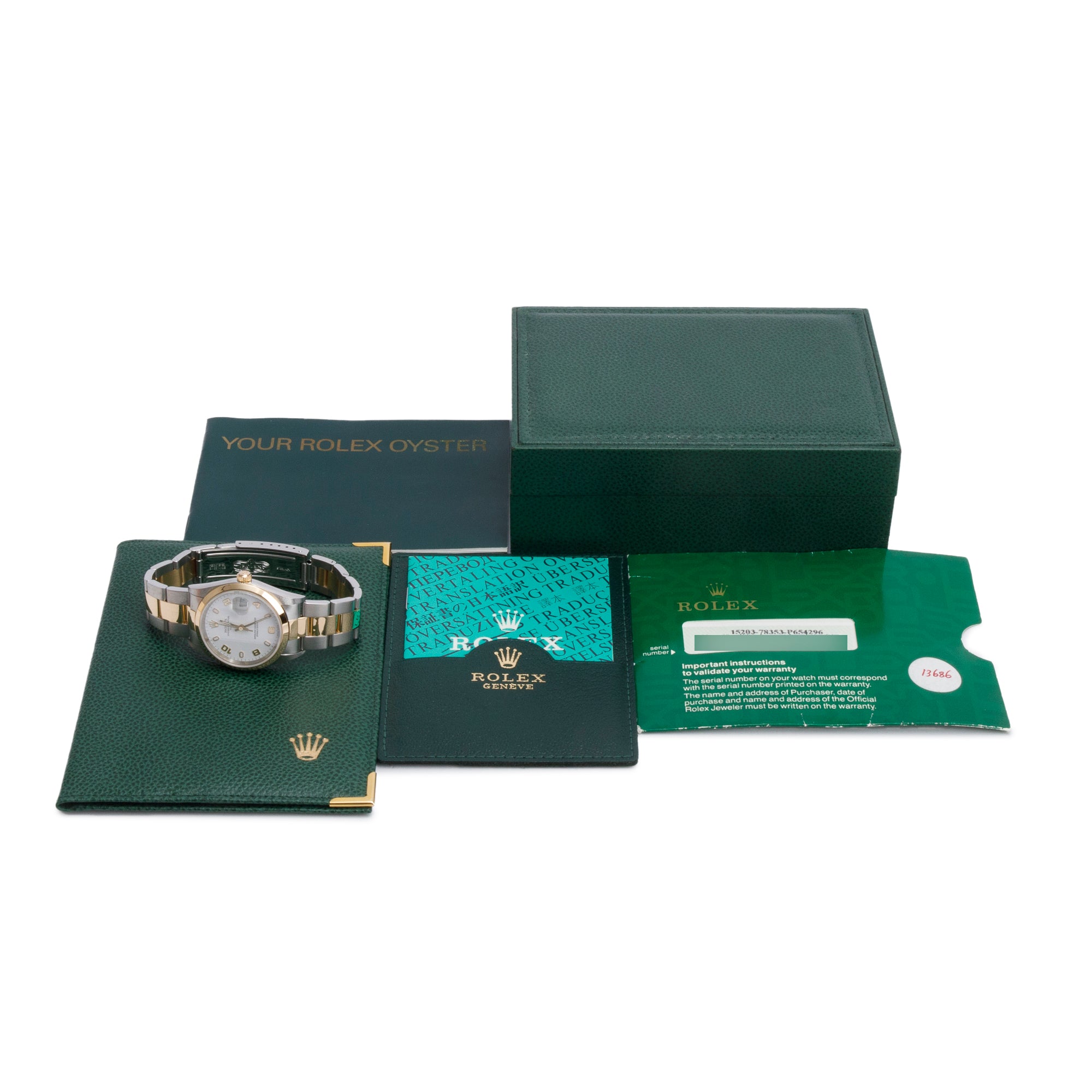 Rolex Stainless Steel & 18k Yellow Gold Oyster Perpetual Date 34 MM Watch White Dial 15203 w Box & Papers