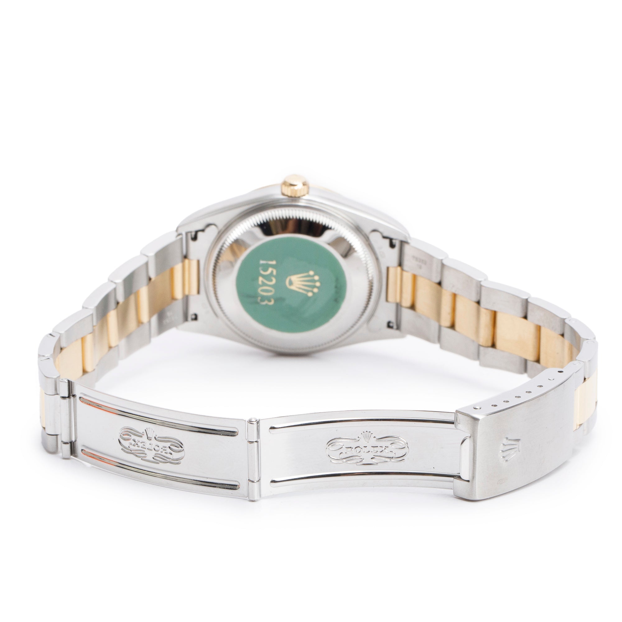 Rolex Stainless Steel & 18k Yellow Gold Oyster Perpetual Date 34 MM Watch White Dial 15203 w Box & Papers