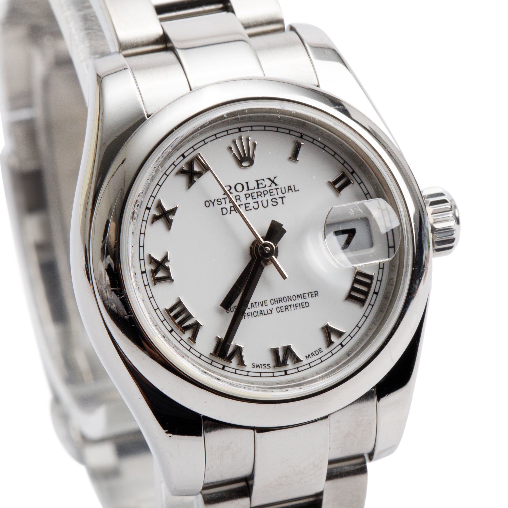 Rolex Stainless Steel 26 MM Datejust Automatic Watch White Roman Numeral Dial 179160